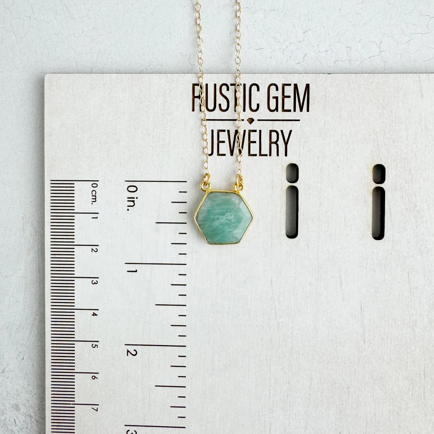 Dainty Hexagon Bezel Necklace - Amazonite