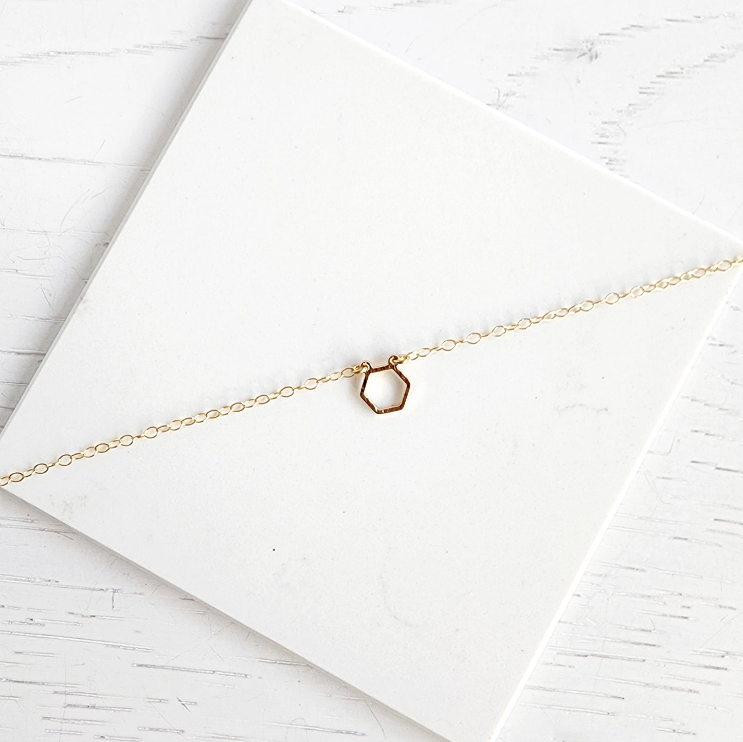 Tiny Hexagon Charm Necklace in 14k Gold Filled