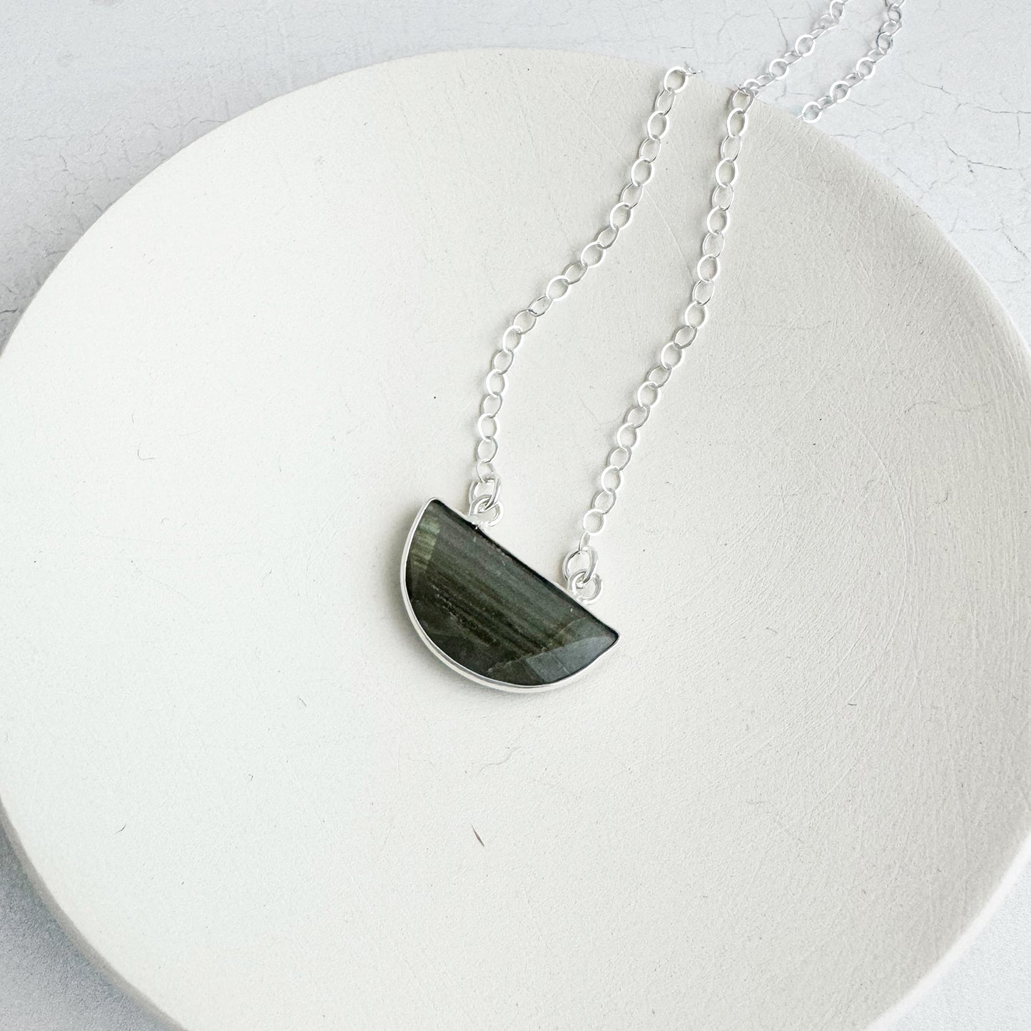 Small Half Moon Crescent Necklace - Labradorite