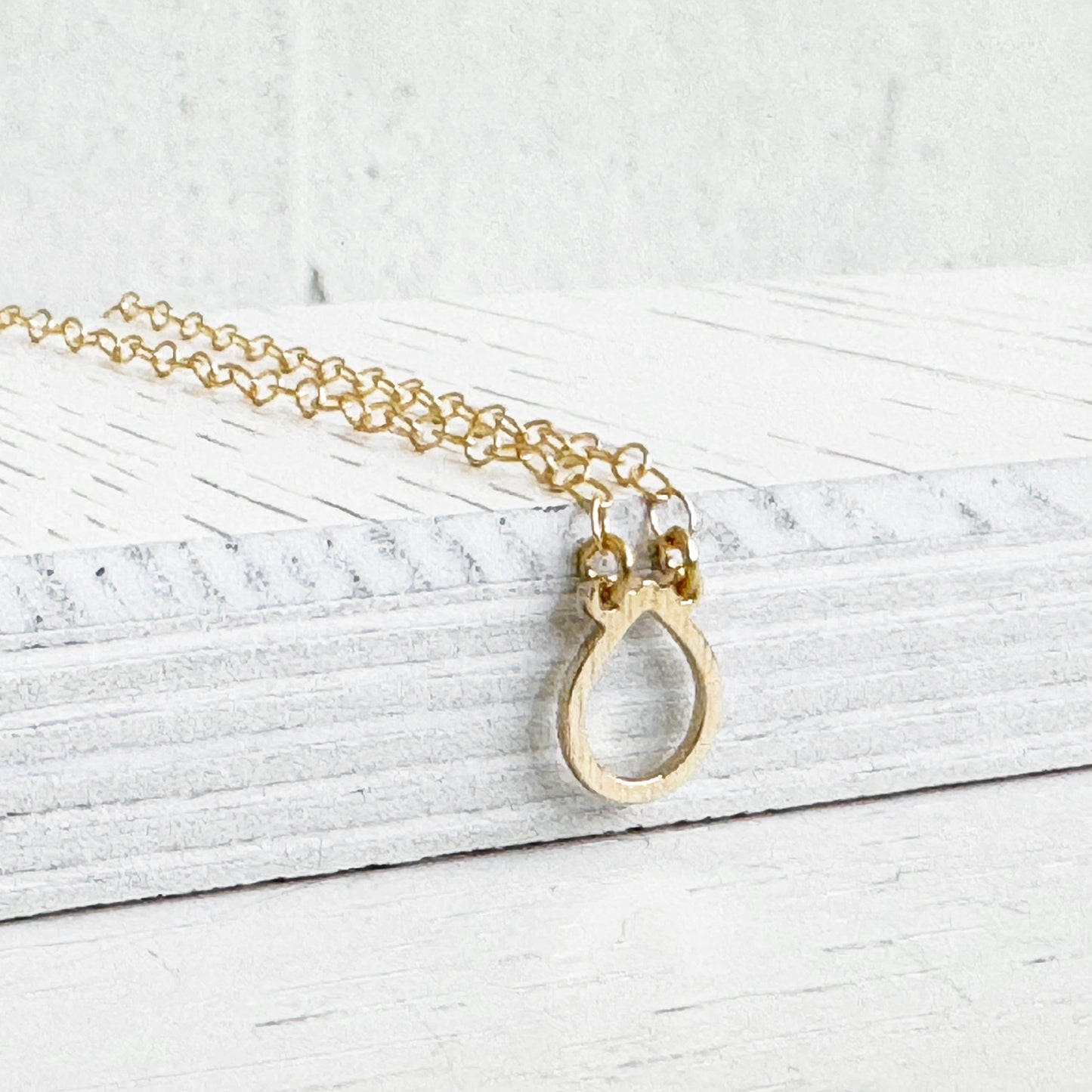 Tiny Teardrop Charm Necklace in 14k Gold Filled Chain