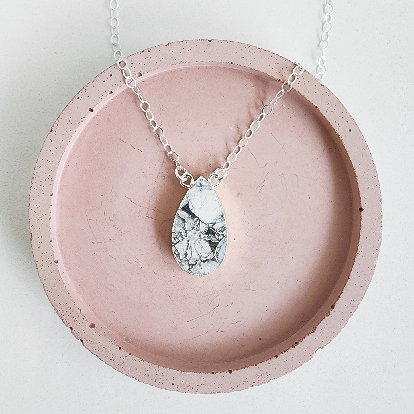 White Mojave Teardrop Necklace in Gold and Silver (Large)