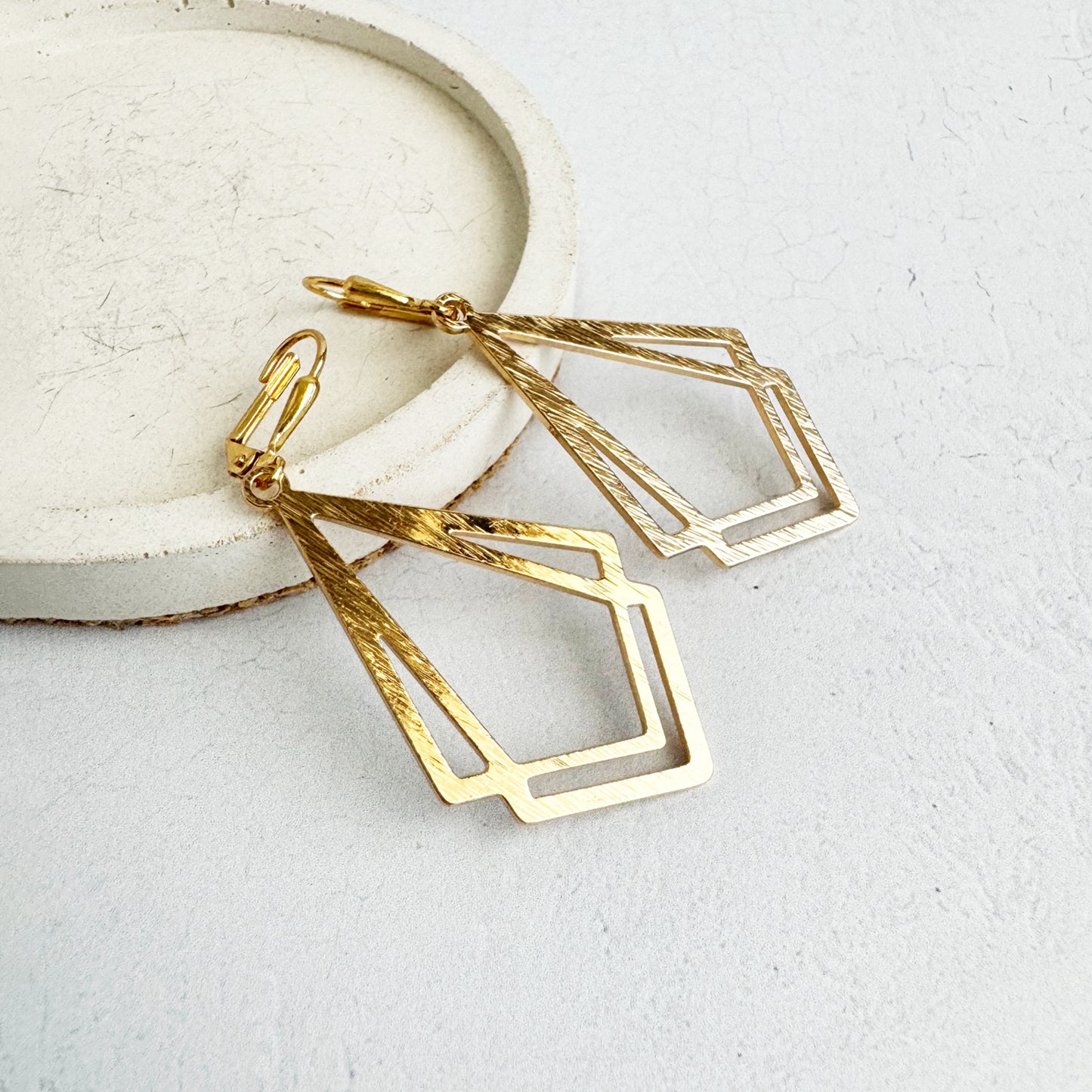 Double Kite Dangle Earrings in Brushed Gold