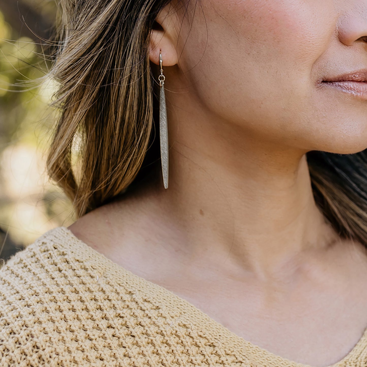 Long Stick Bar Earrings in Brushed Silver