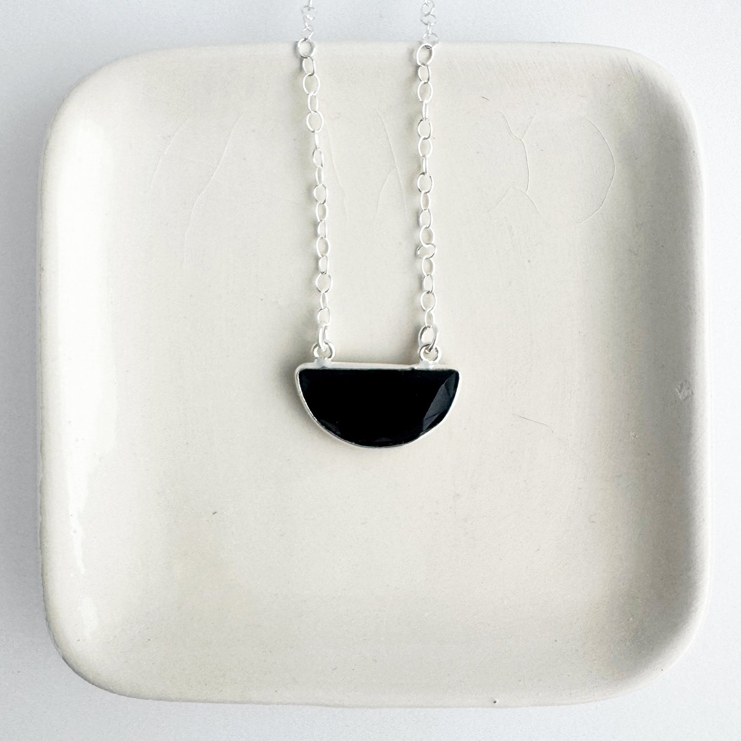 Black Onyx Half Moon Crescent Necklace