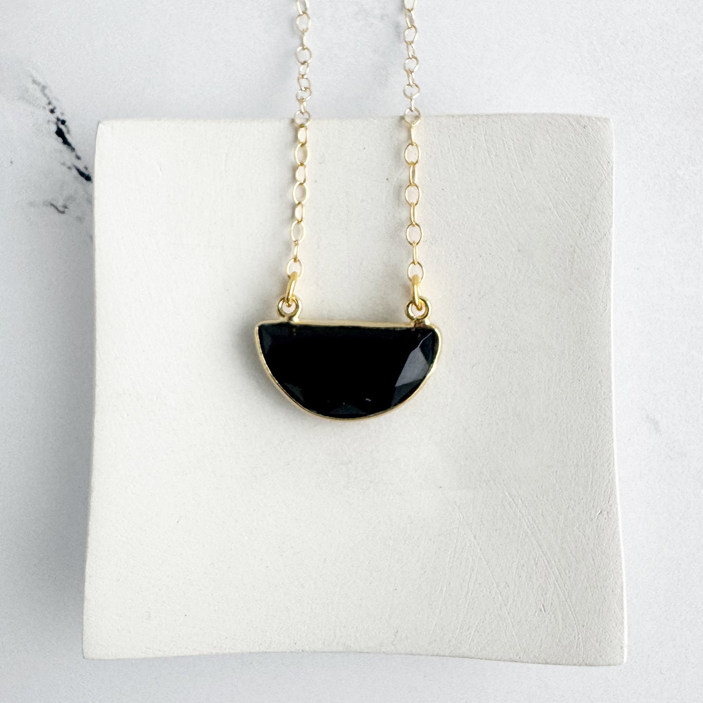 Black Onyx Half Moon Crescent Necklace