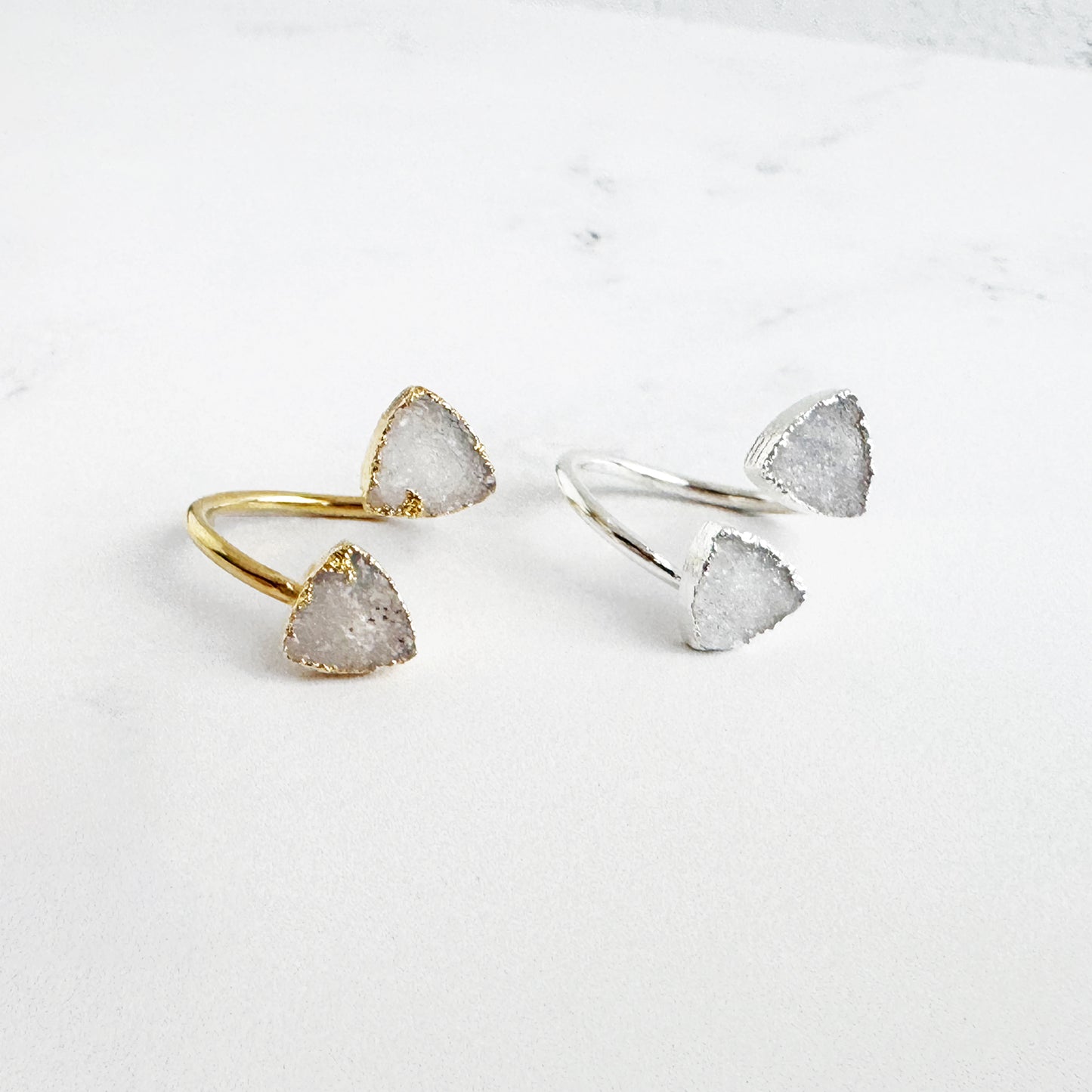 Double Triangle Stone Wrap Ring in White Druzy