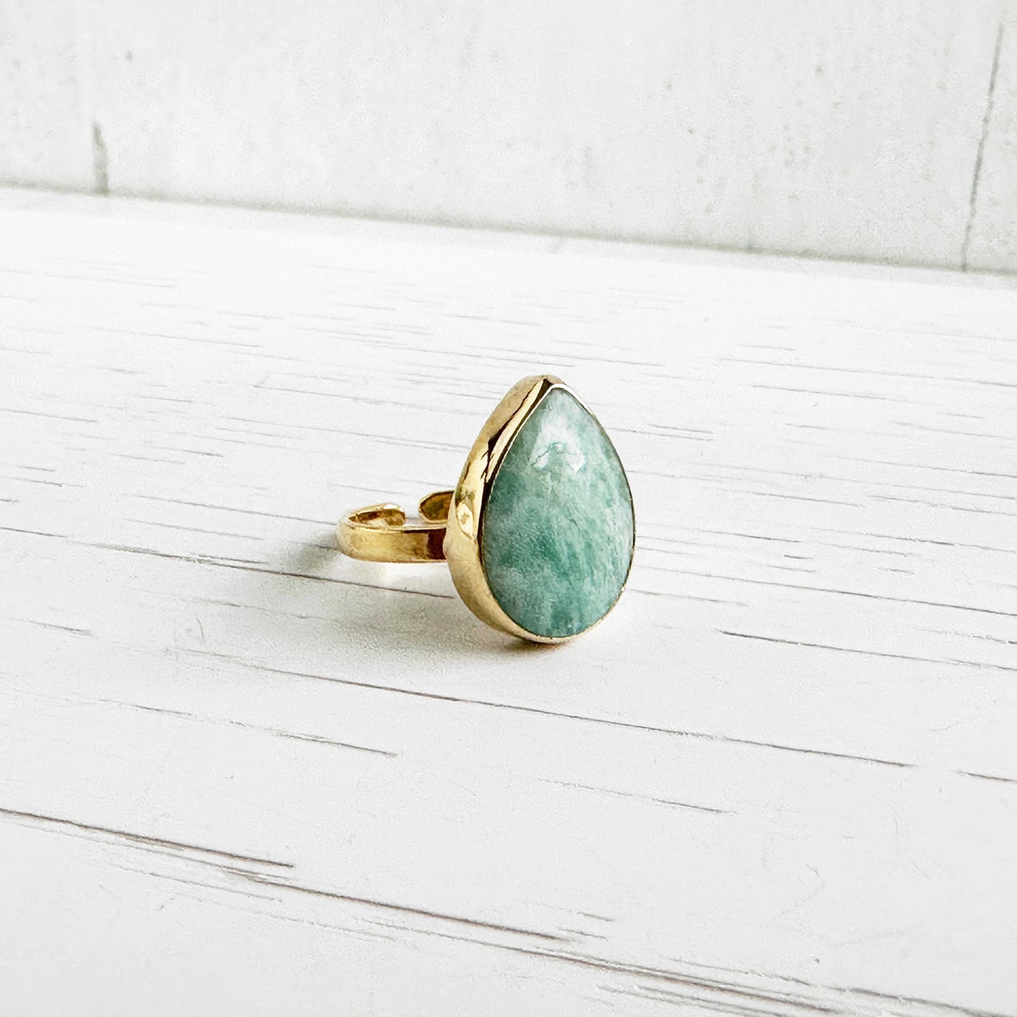 Amazonite Teardrop Statement Ring in Gold and Silver