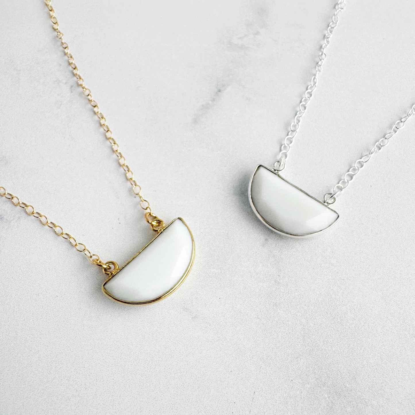 White Agate Half Moon Crescent Necklace