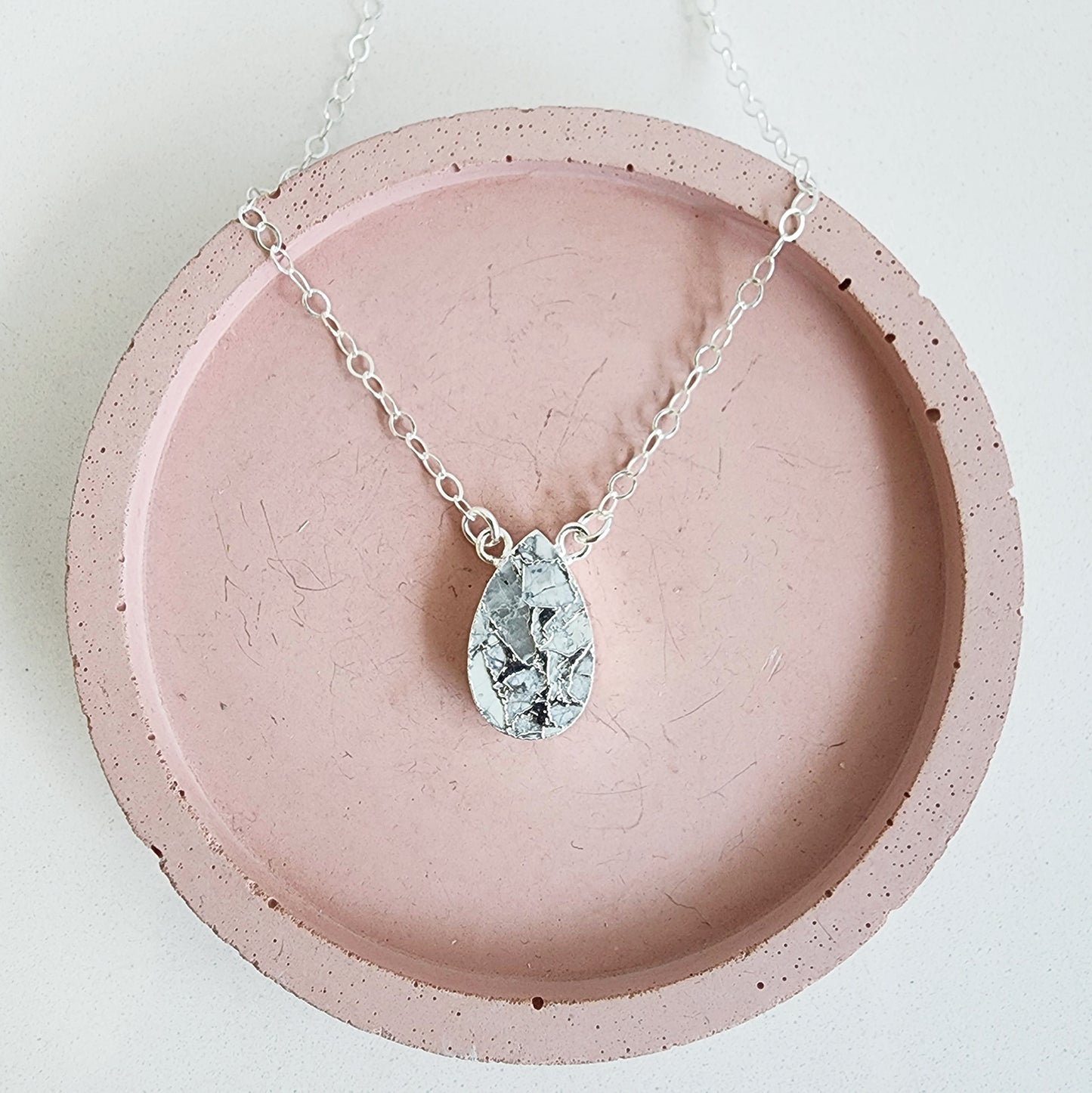 White Mojave Teardrop Necklace in Gold and Silver (Small)