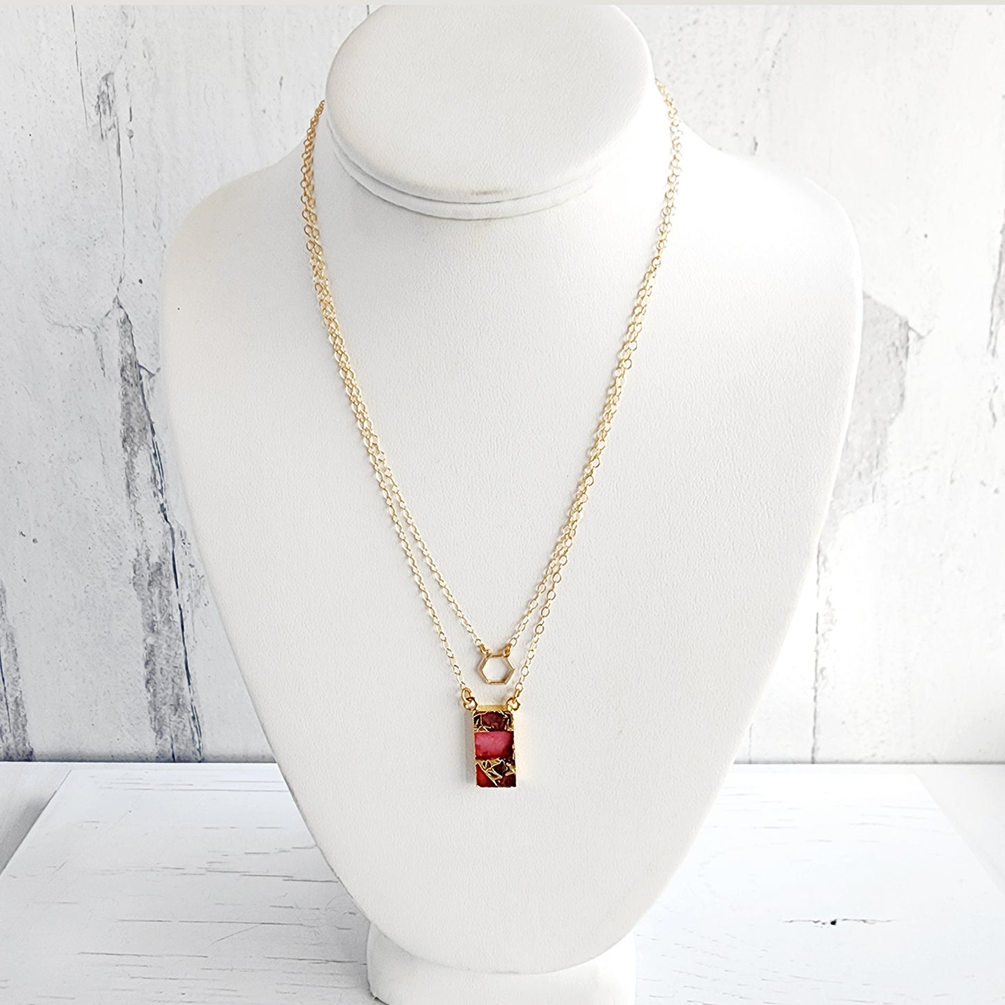 Tiny Hexagon Charm Necklace in 14k Gold Filled