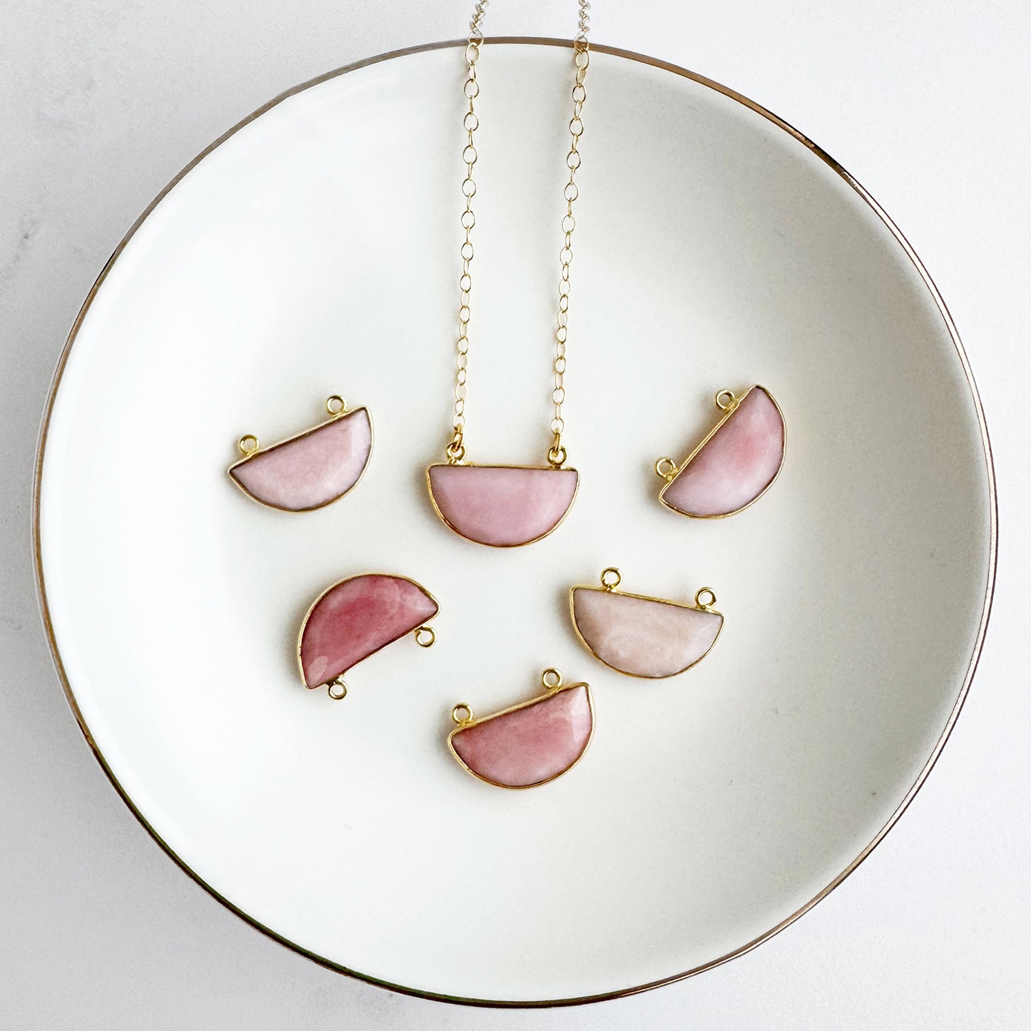 Small Half Moon Crescent Necklace - Pink Opal