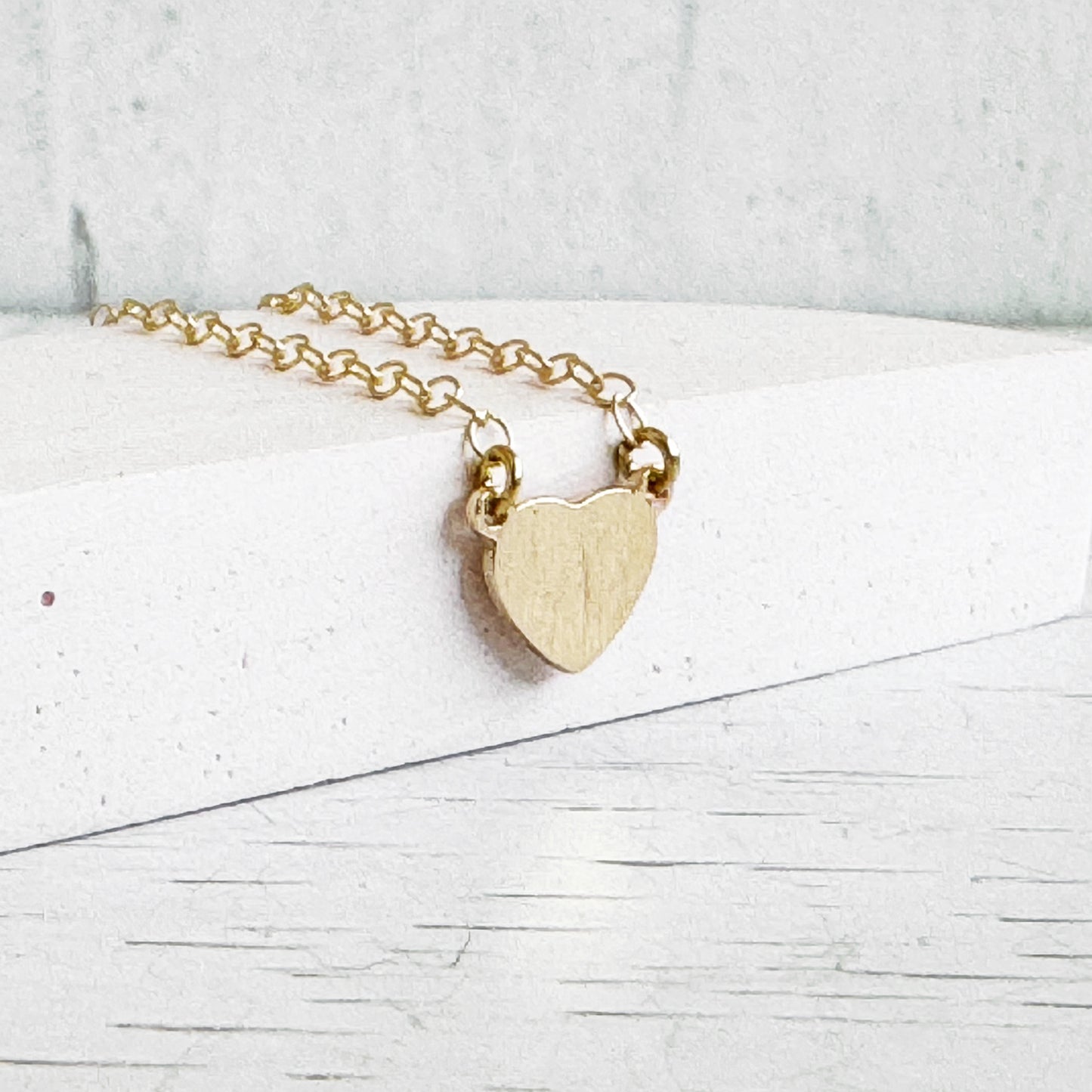 Tiny Heart Charm Necklace in 14k Gold Filled Chain