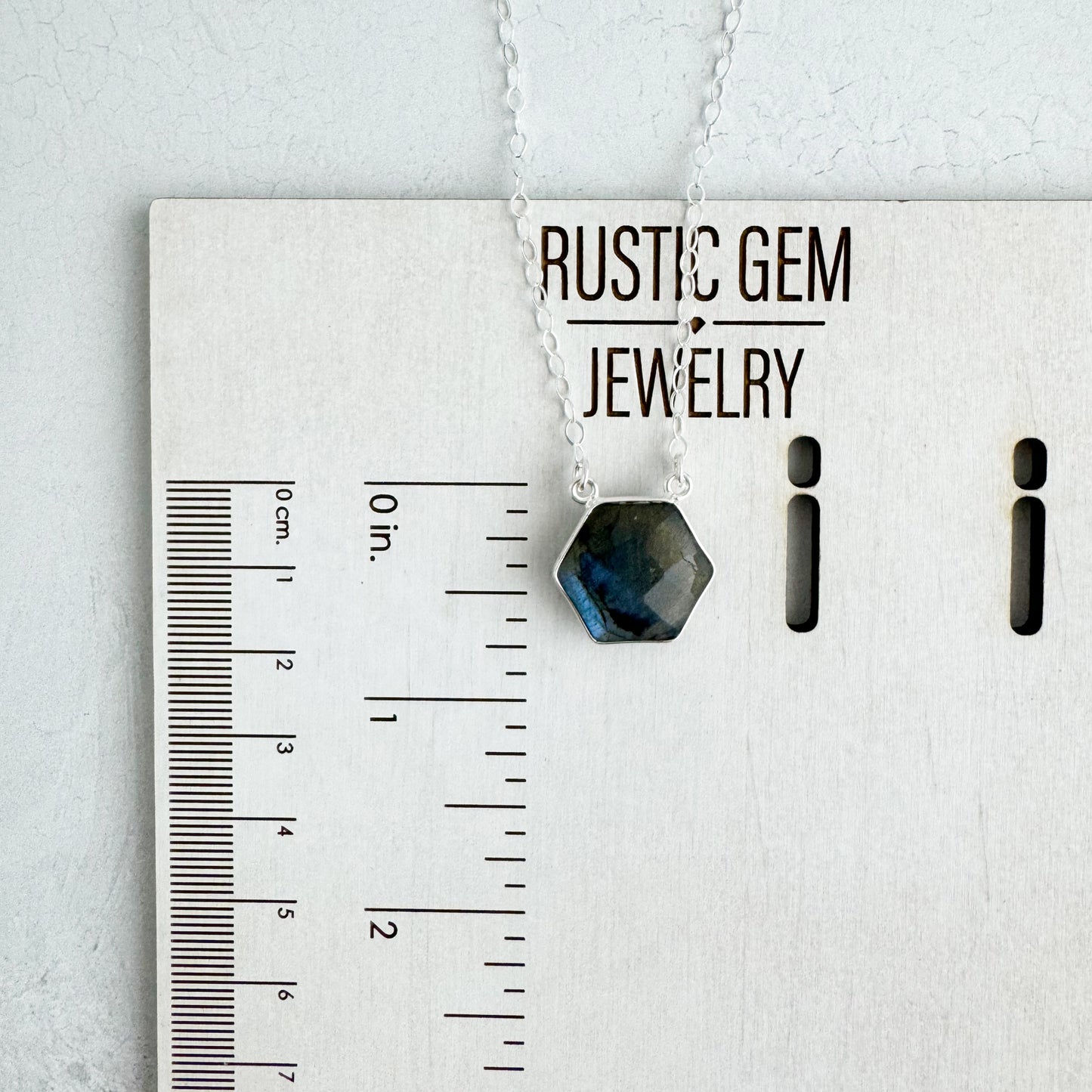 Dainty Hexagon Bezel Necklace - Labradorite