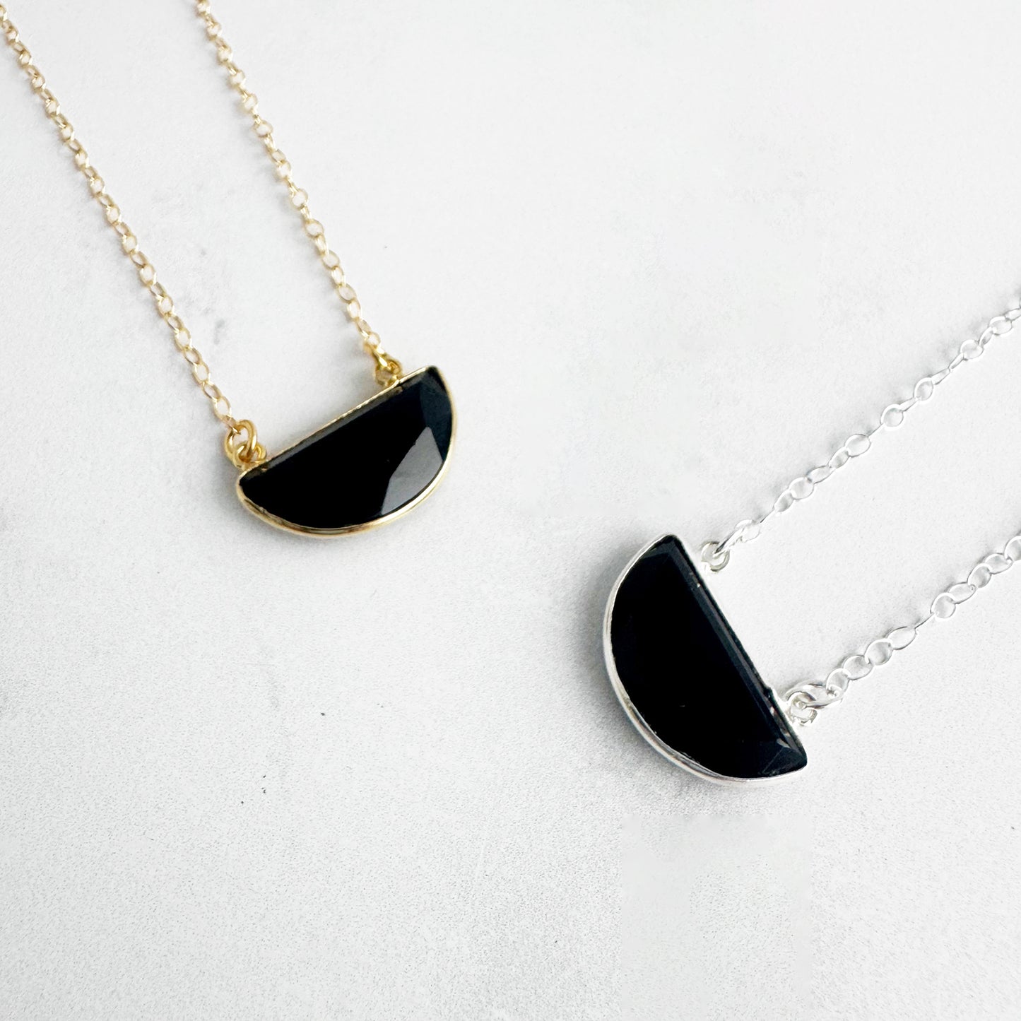 Black Onyx Half Moon Crescent Necklace
