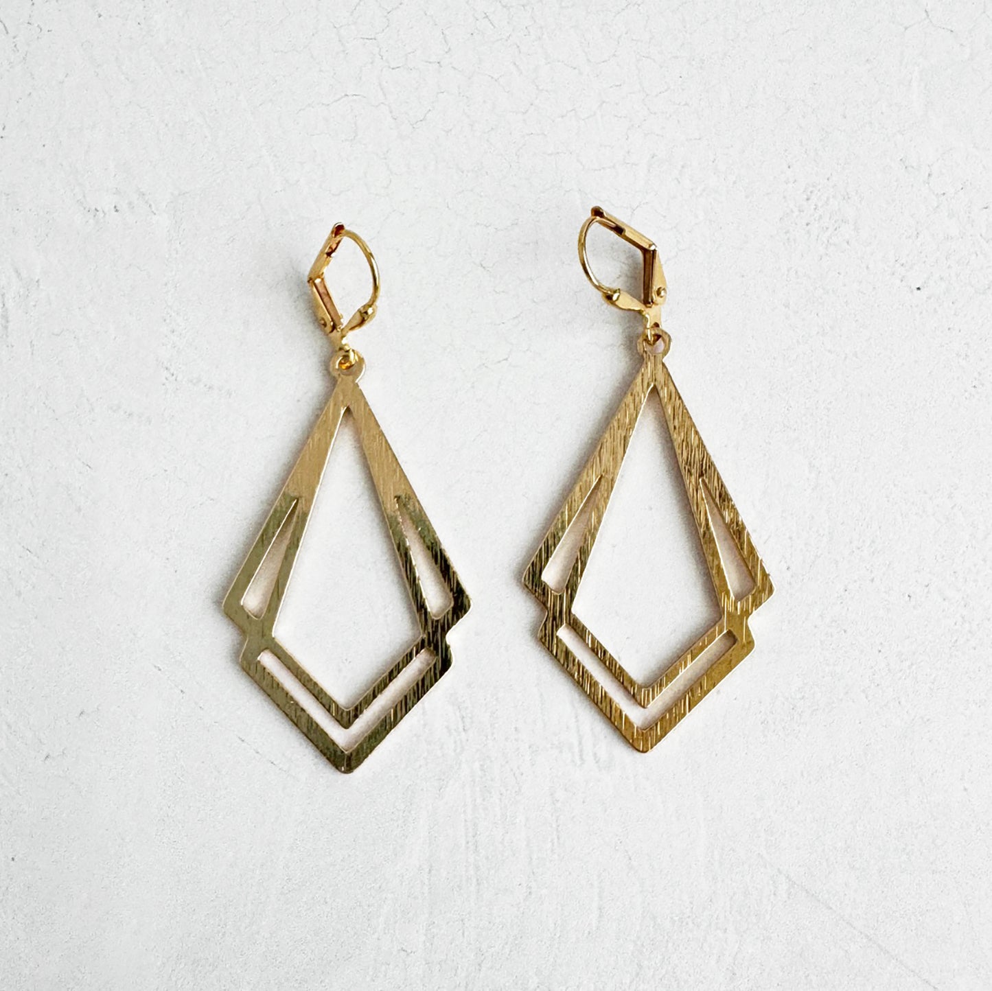 Double Kite Dangle Earrings in Brushed Gold
