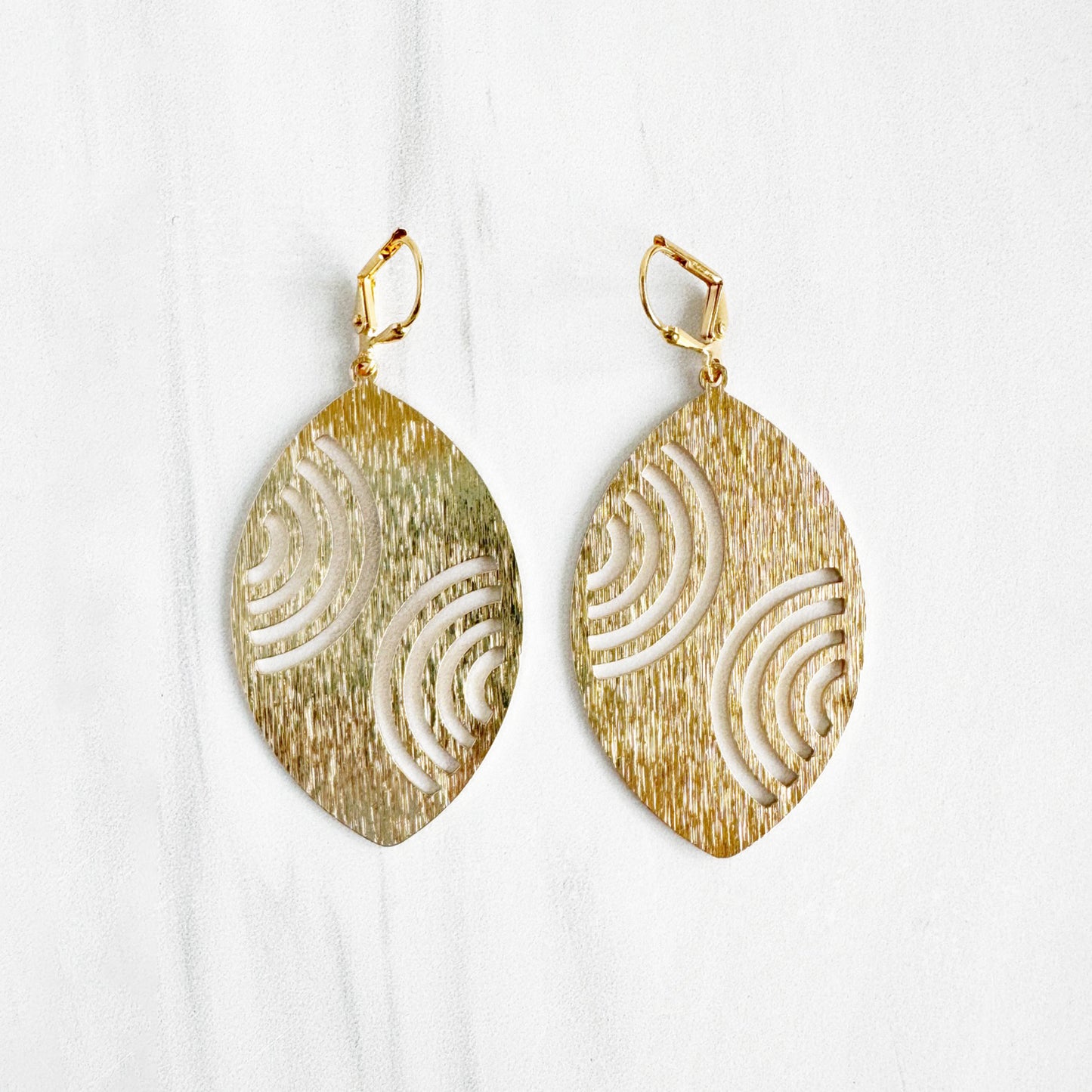 Rainbow Etched Marquise Earrings in Brushed Gold