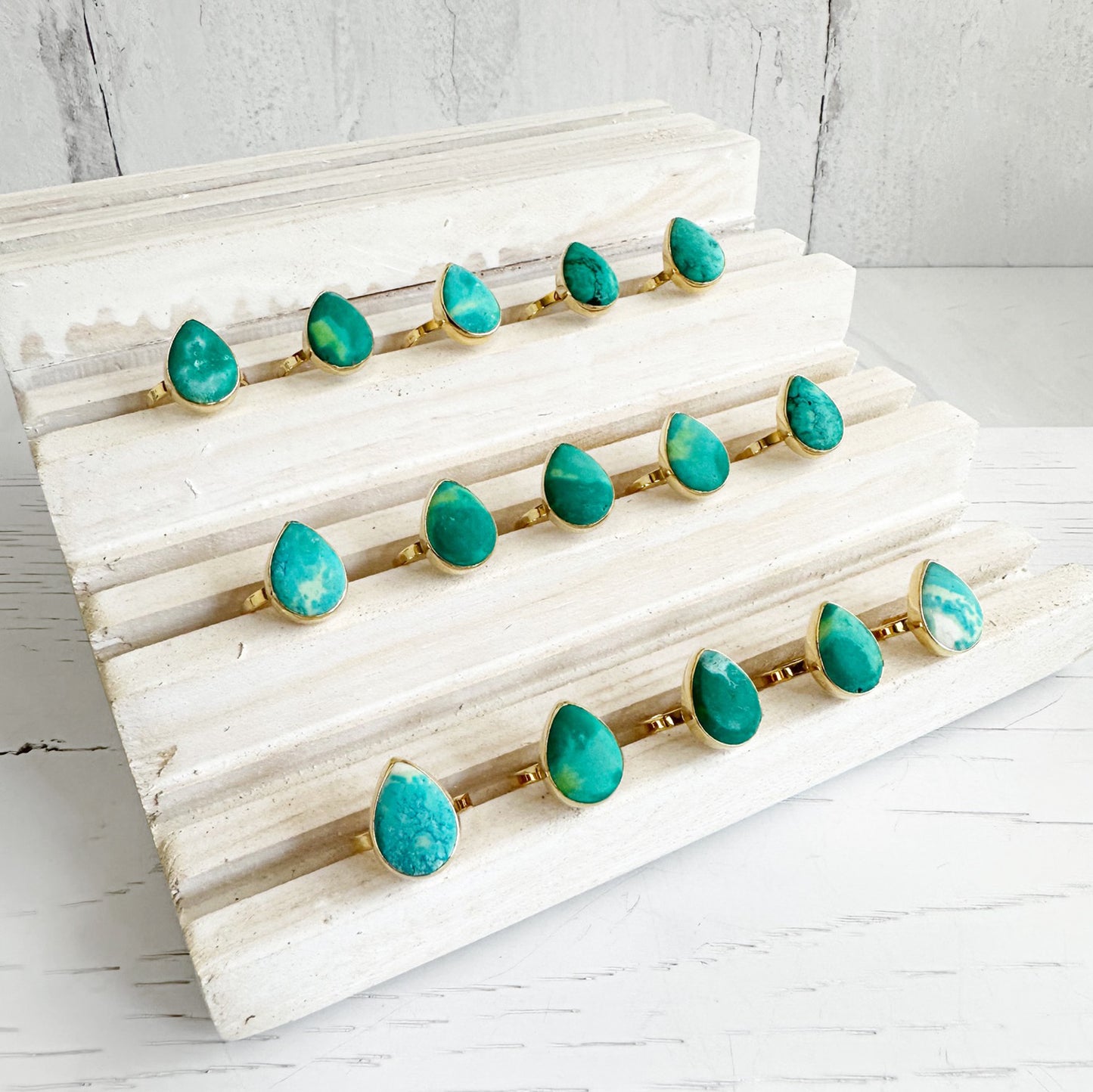 Tibetan Turquoise Teardrop Statement Ring in Gold