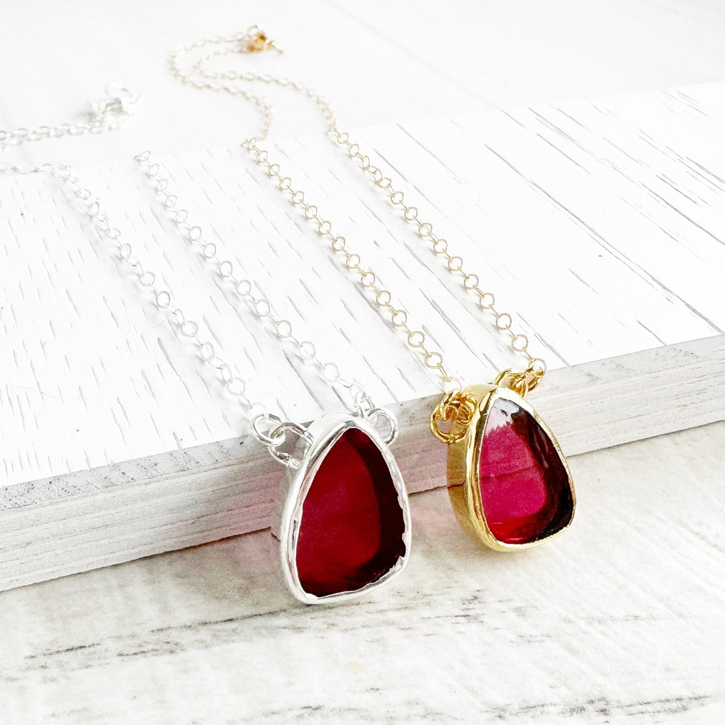 Red Chalcedony Teardrop Necklace in 14k Gold Filled or Sterling Silver
