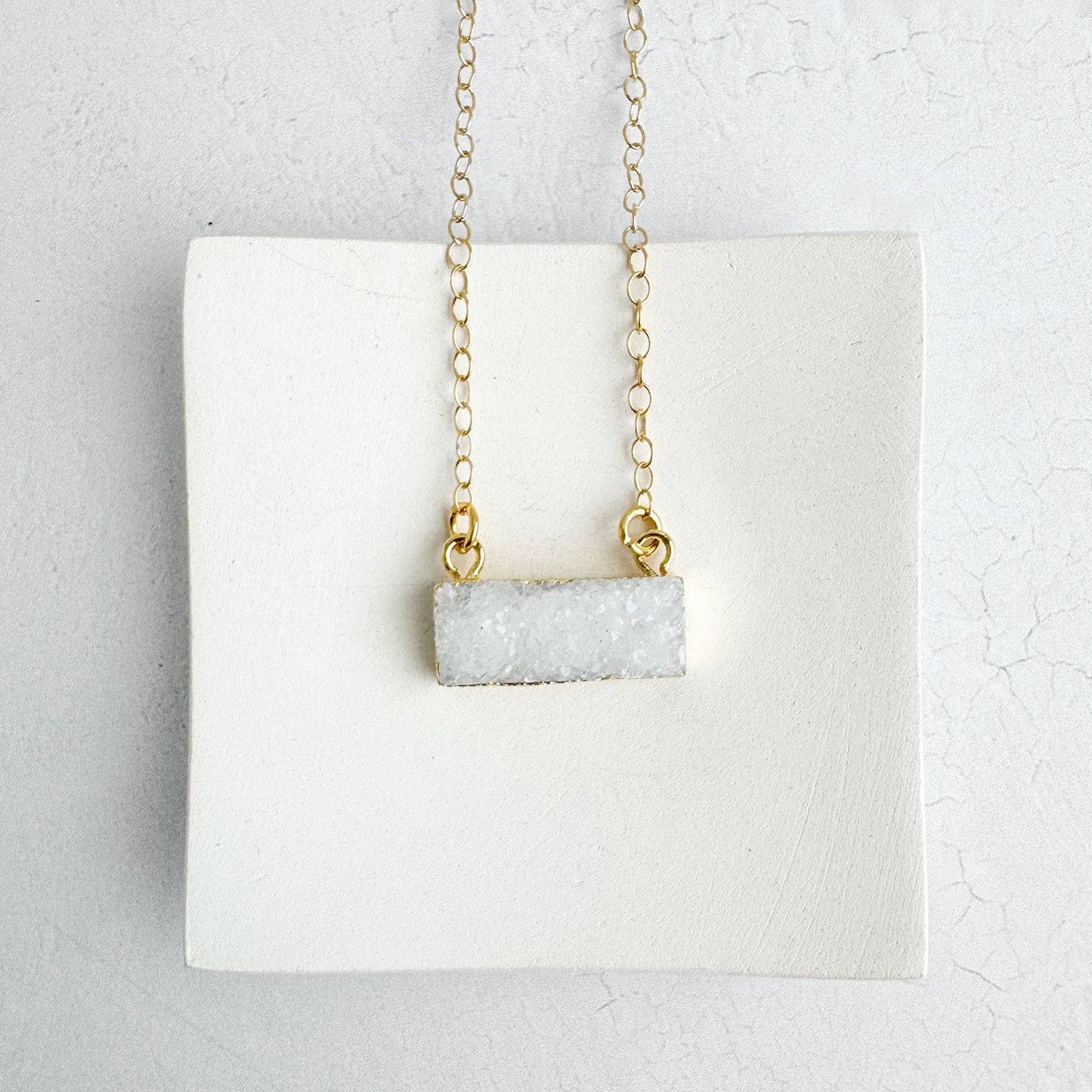 Simple White Druzy Bar Necklace