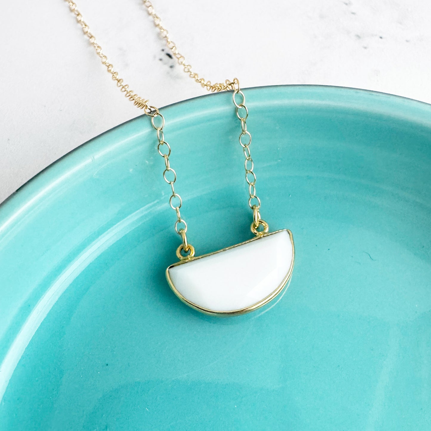 White Agate Half Moon Crescent Necklace
