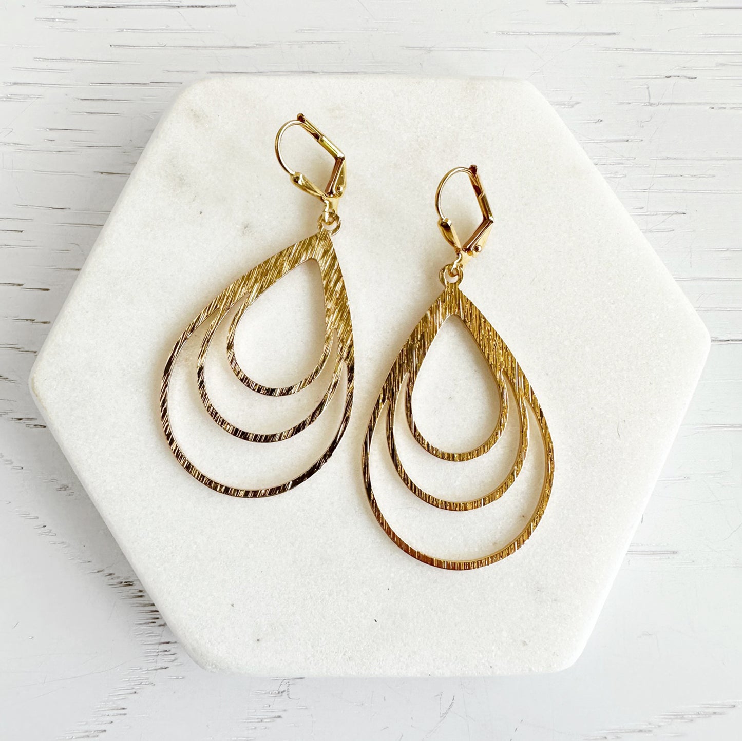 Multiple Teardrop Dangle Earrings in Brushed Brass Gold