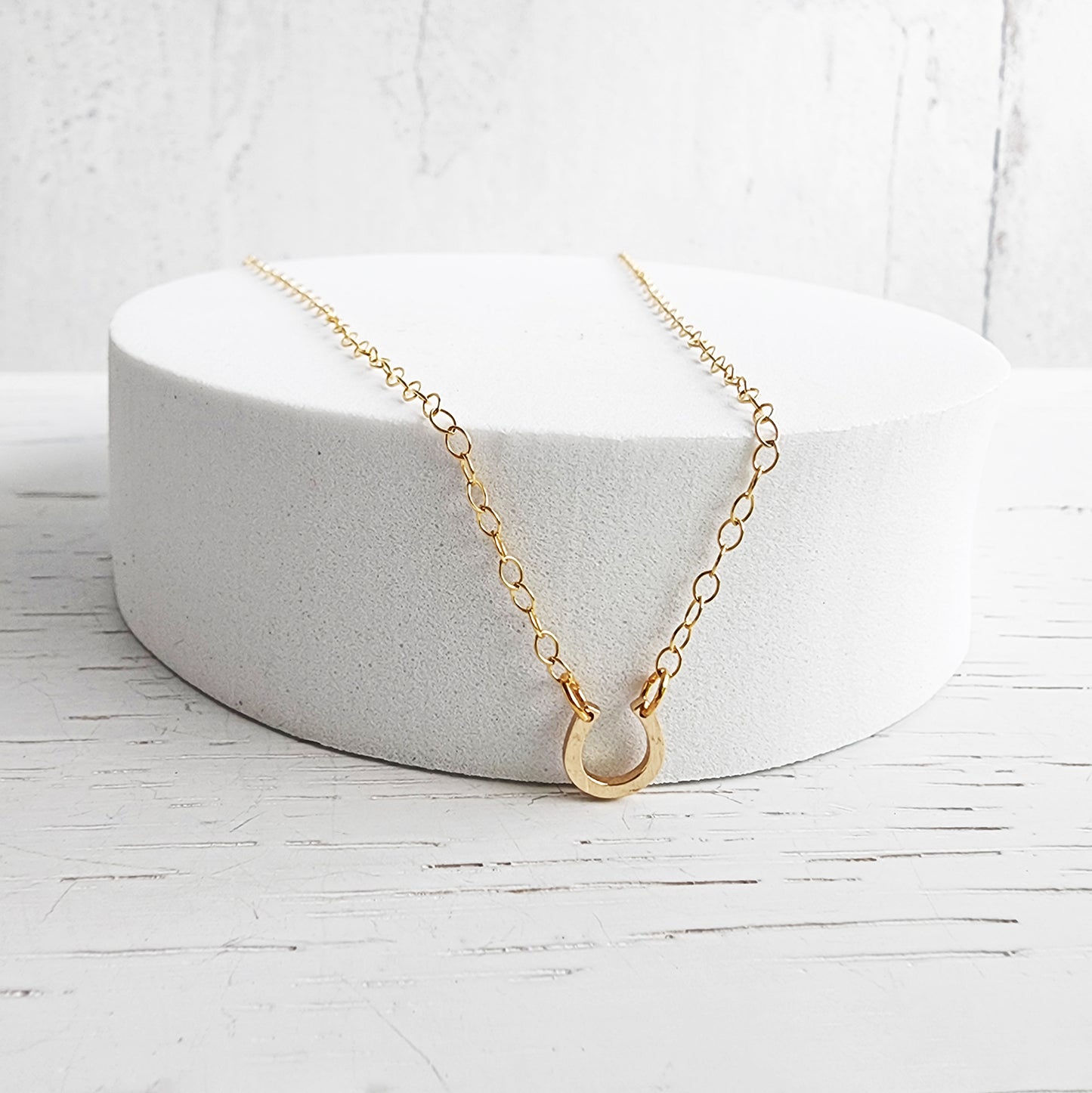 Tiny Horseshoe Charm Necklace in 14k Gold Filled