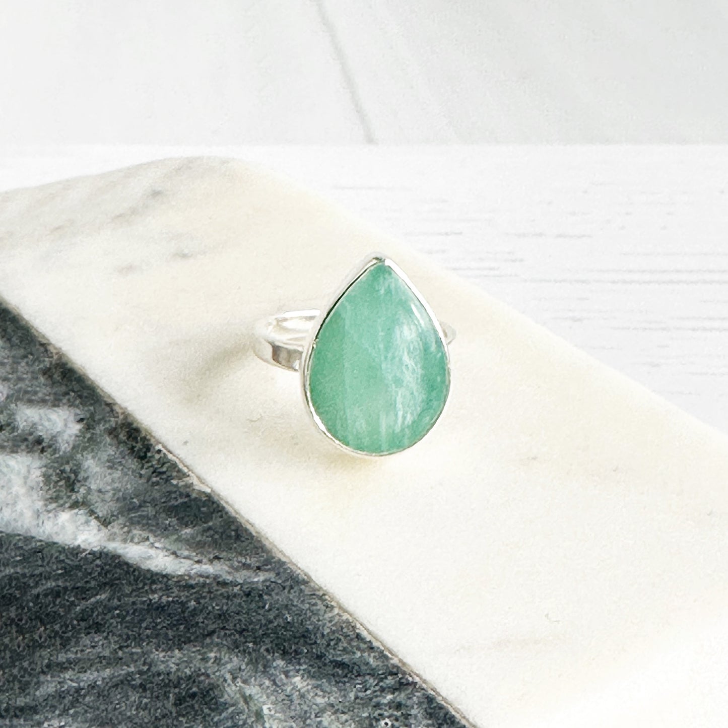 Amazonite Teardrop Statement Ring in Gold and Silver