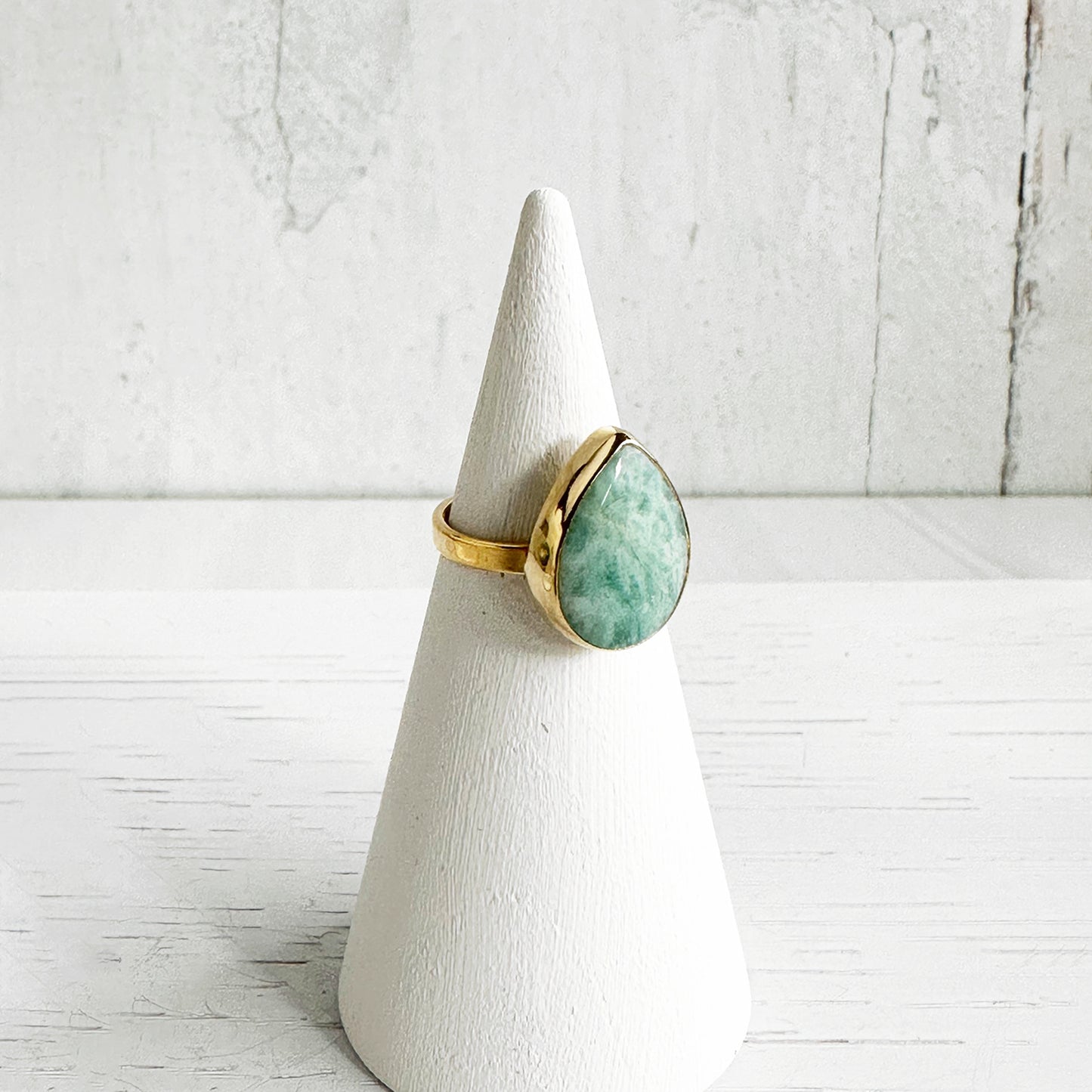 Amazonite Teardrop Statement Ring in Gold and Silver