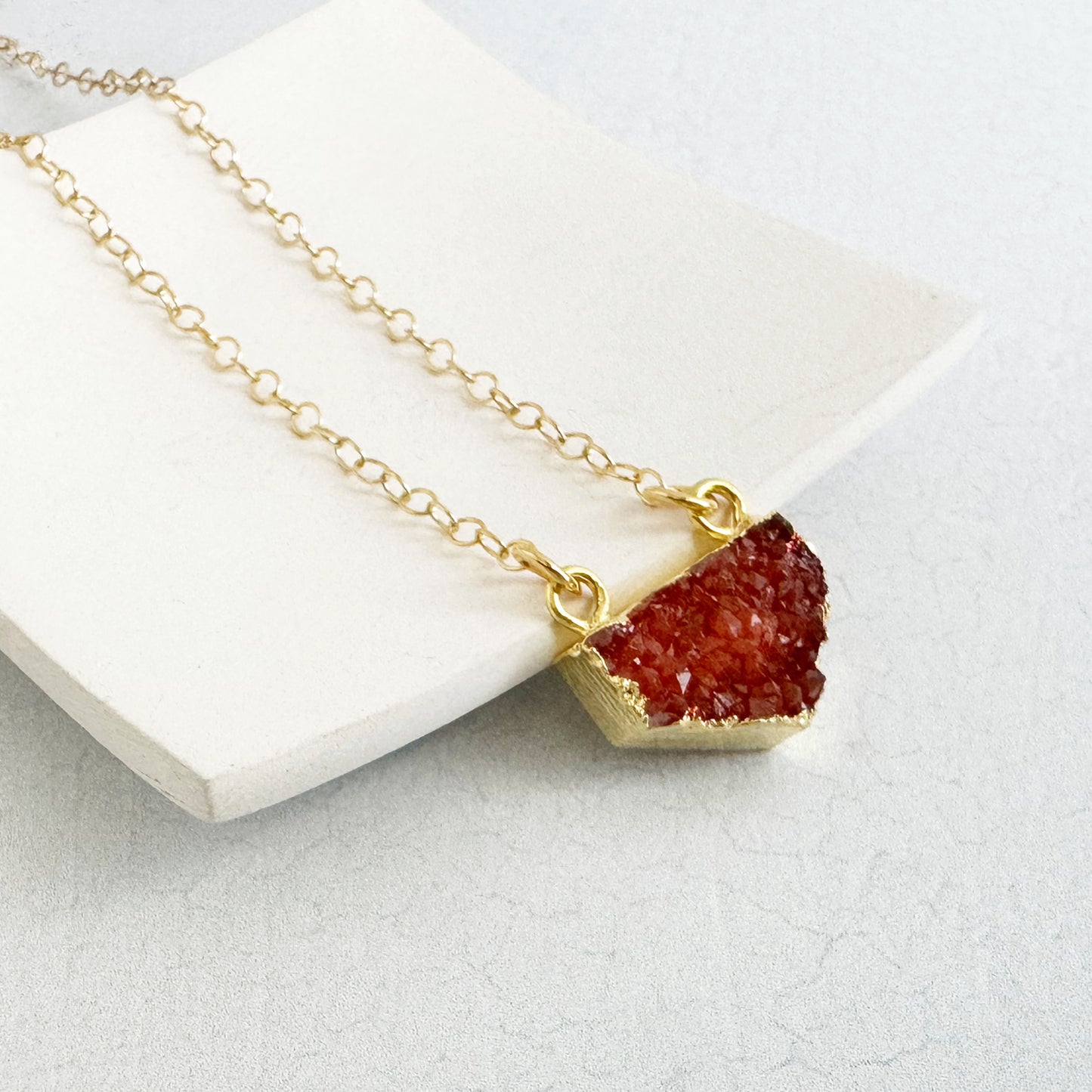 Small Orange Druzy Chevron Necklace