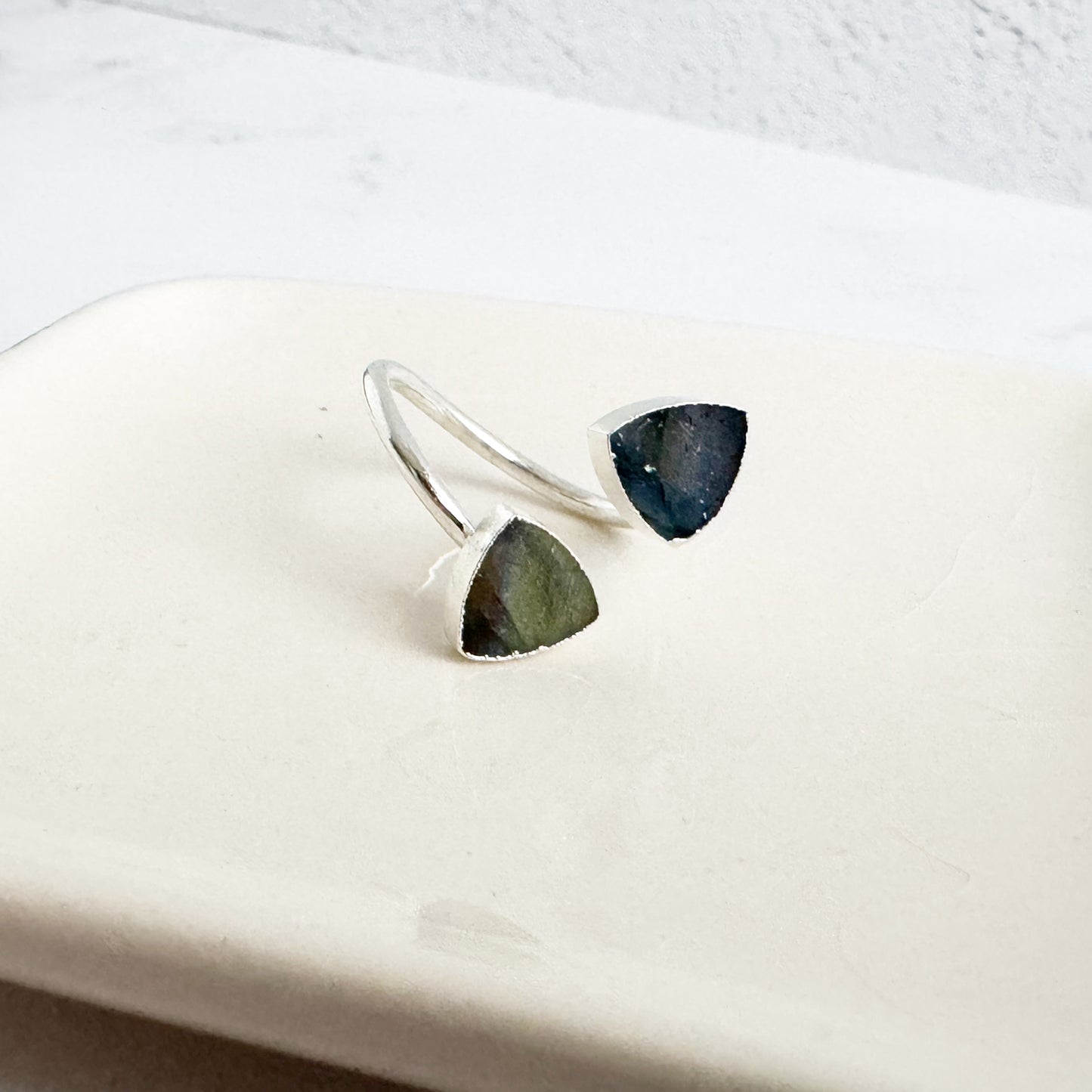Double Triangle Stone Wrap Ring in Labradorite