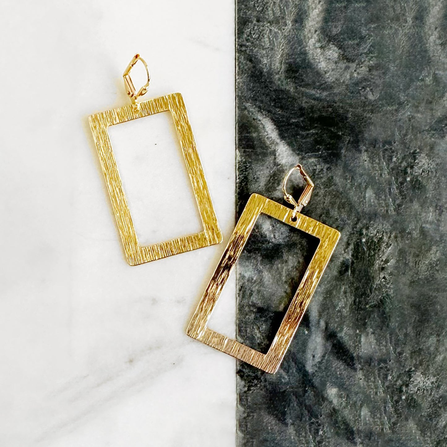 Rectangle Statement Earrings in Brushed Brass Gold