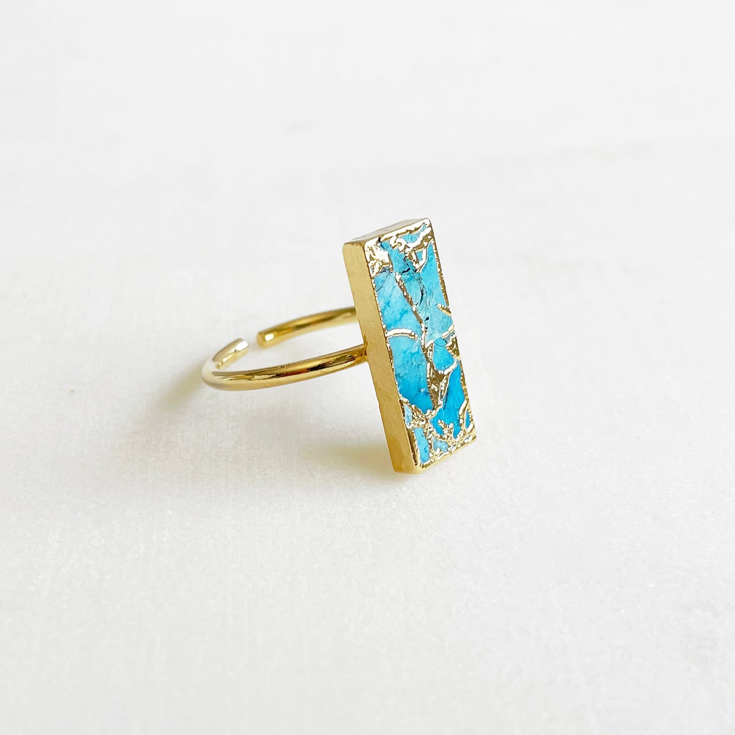 Blue Mojave Rectangle Statement Ring in Gold and Silver