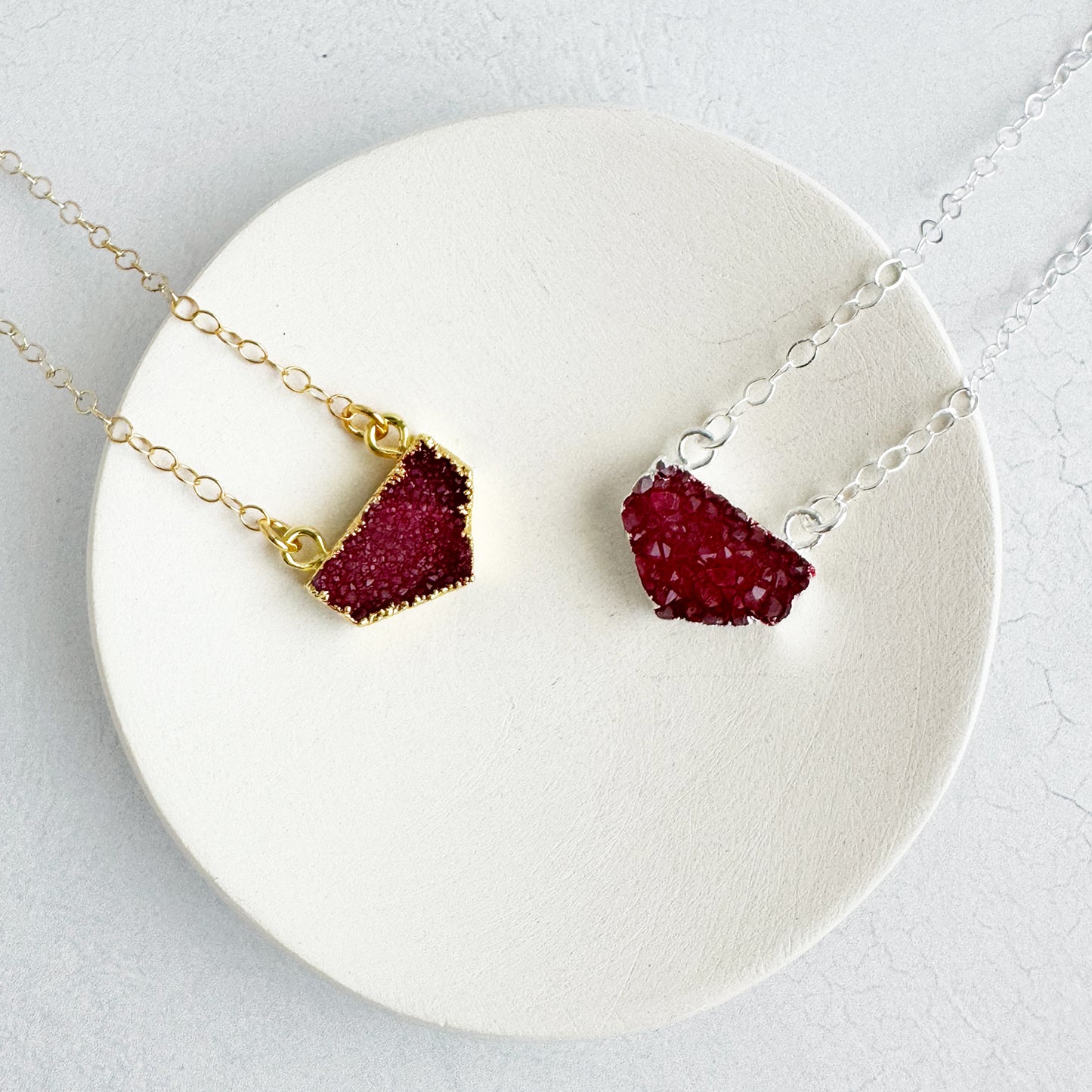 Small Red Druzy Chevron Necklace