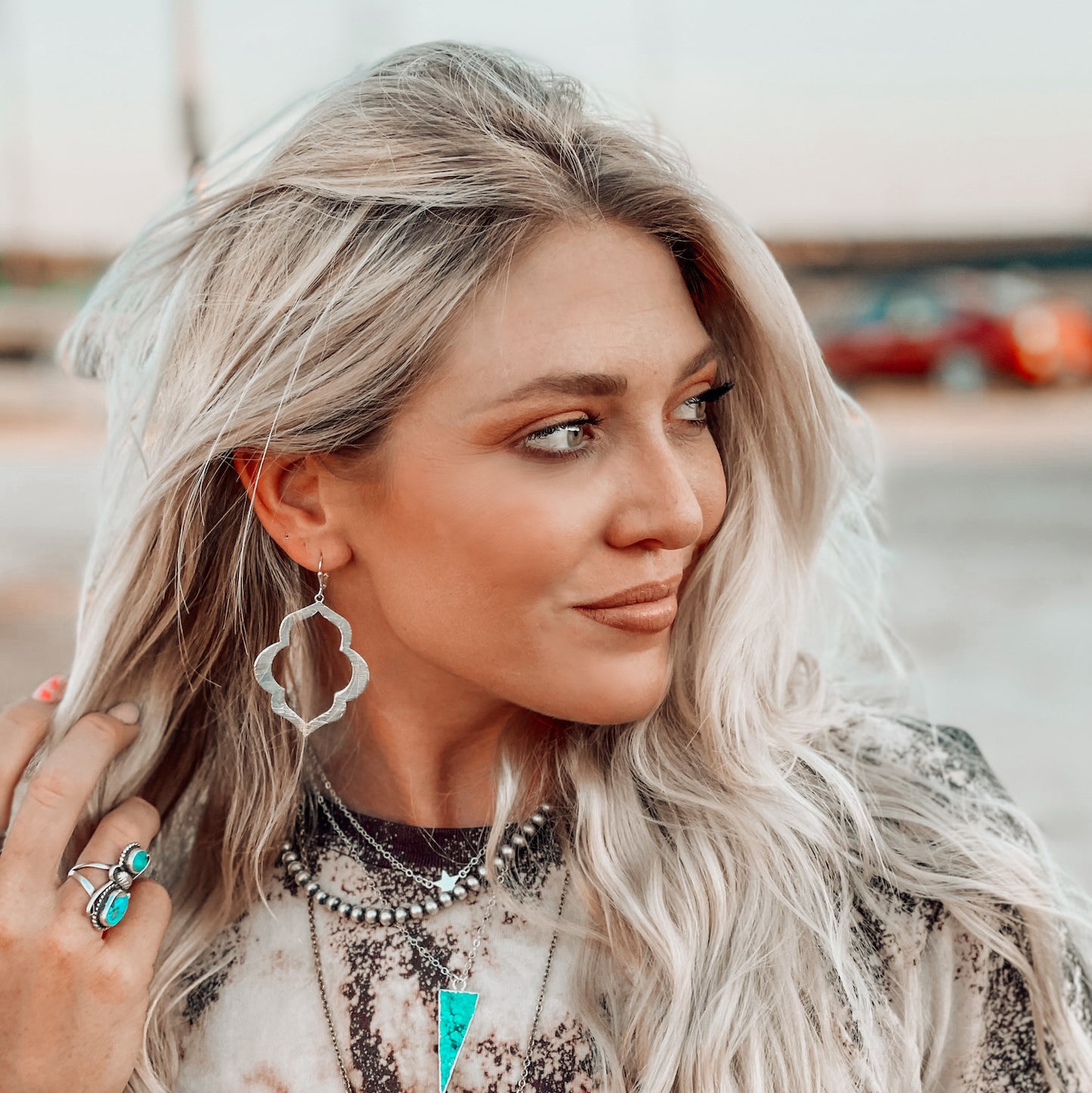 Geometric Quatrefoil Statement Earrings in Silver