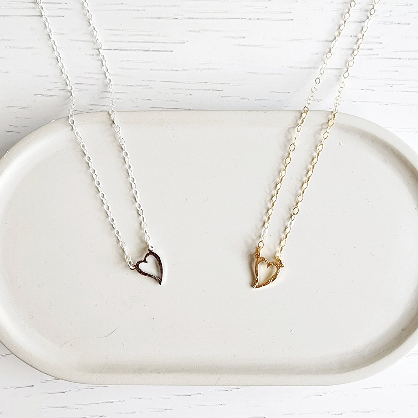 Dainty Heart Necklace in Gold and Silver