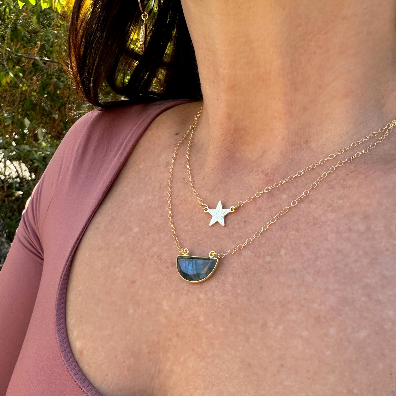 Small Half Moon Crescent Necklace - Labradorite