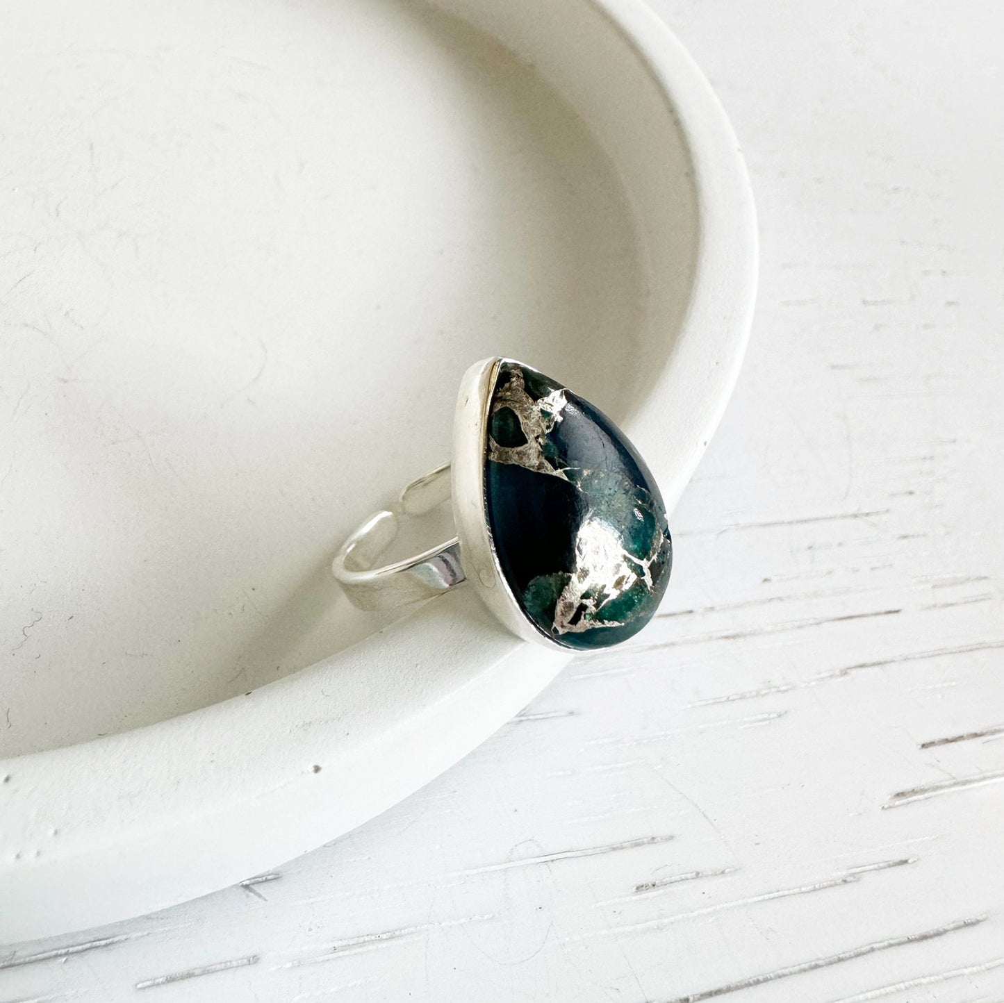 Teal Mojave Teardrop Statement Ring in Gold and Silver