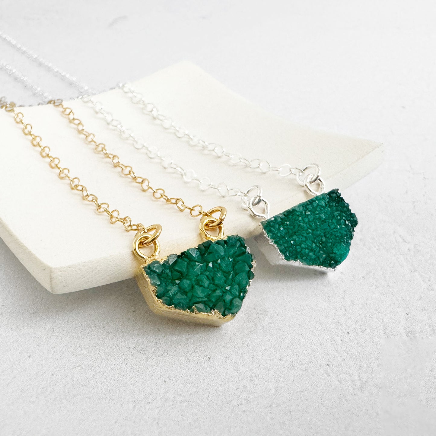 Small Green Druzy Chevron Necklace