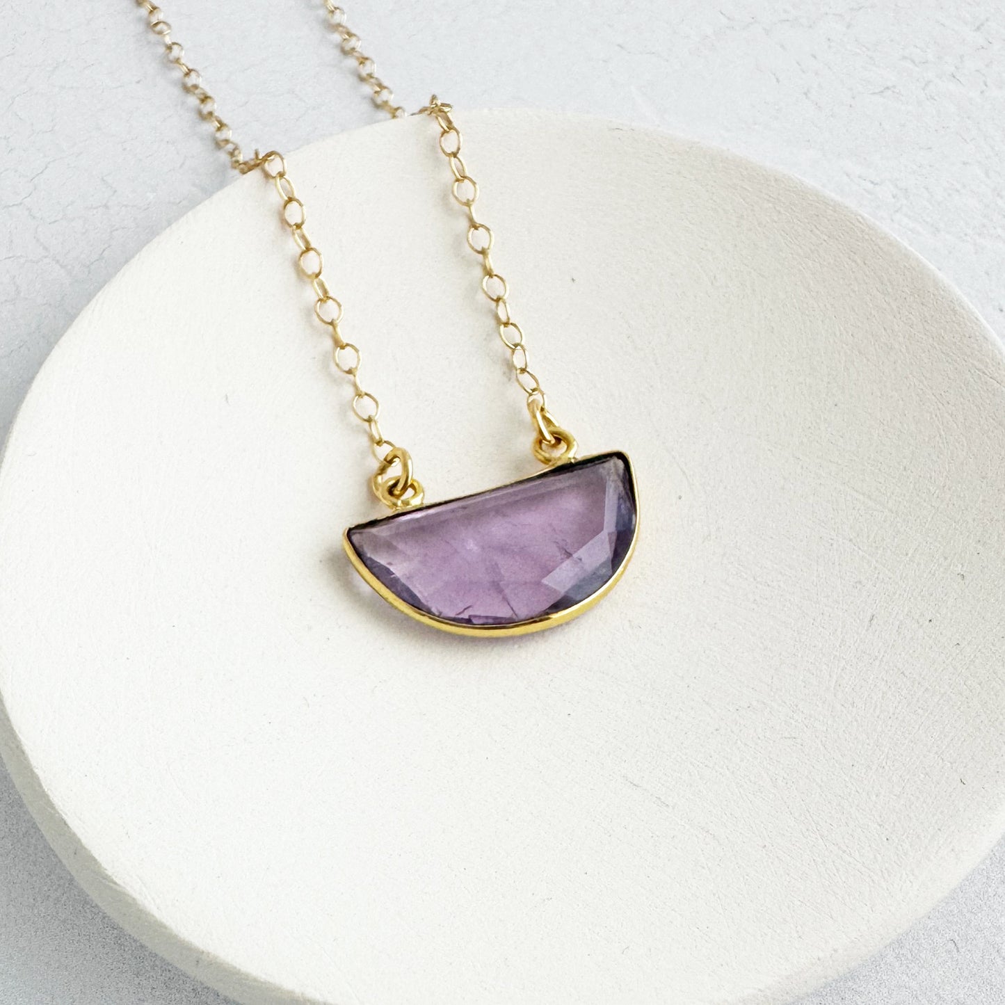 Small Half Moon Crescent Necklace - Amethyst