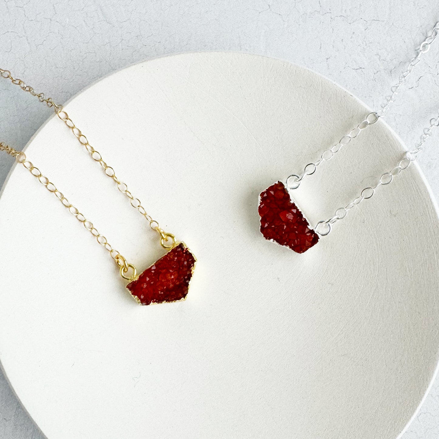 Small Orange Druzy Chevron Necklace