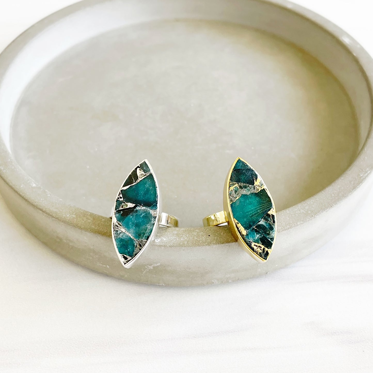 Teal Mojave Marquise Statement Ring in Gold and Silver