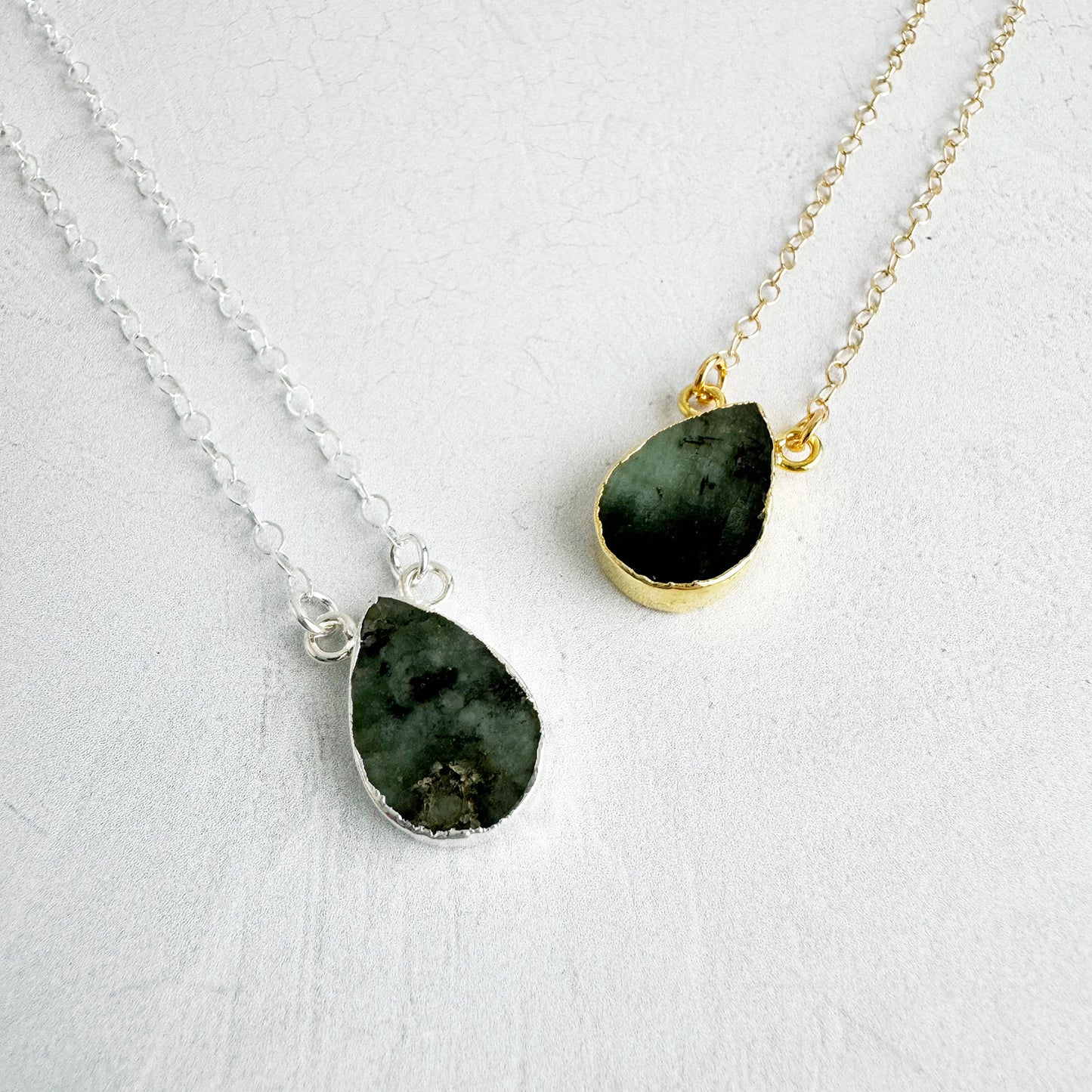 Simple Teardrop Necklace - Raw Emerald