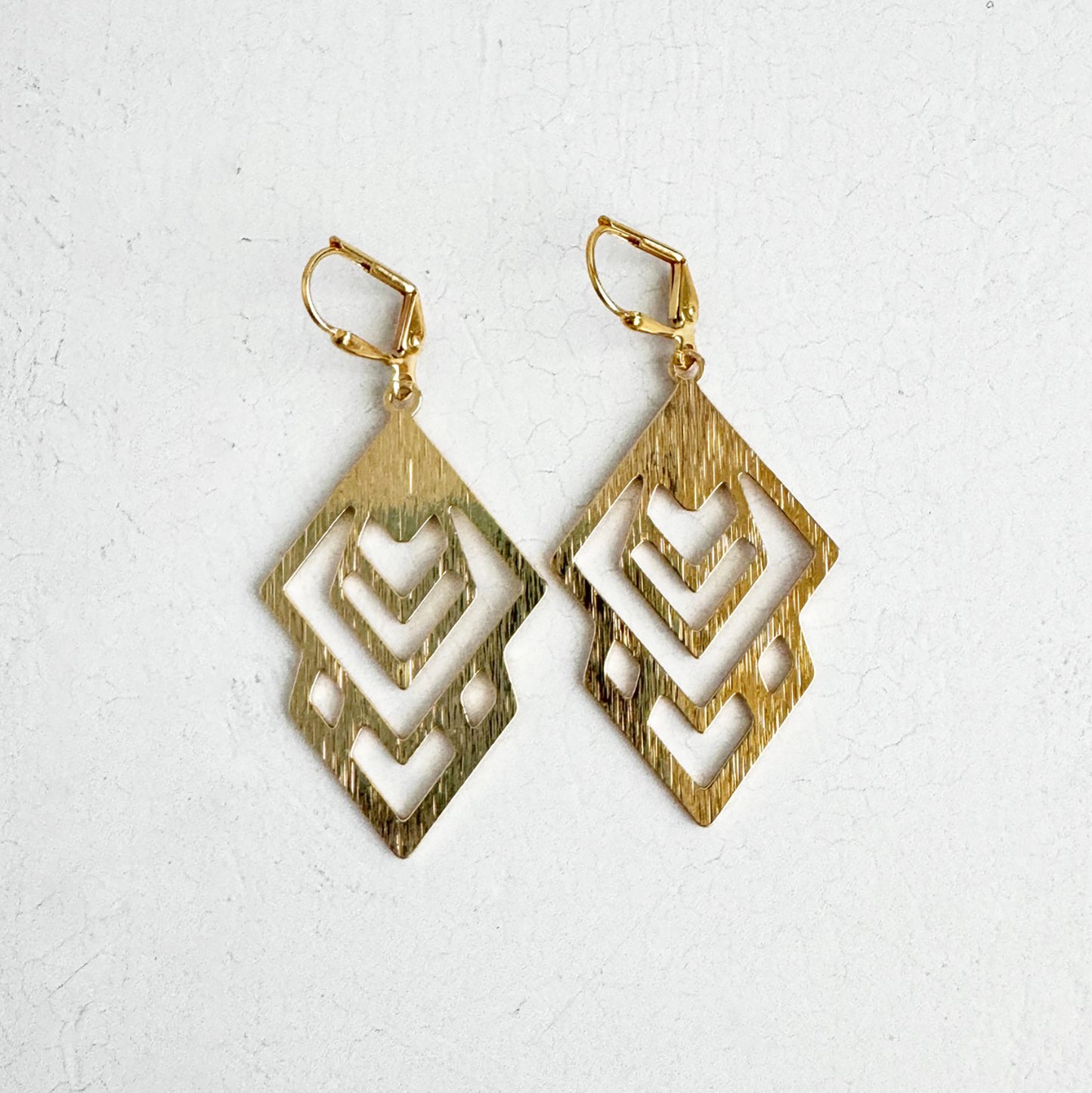 Abstract Geometric Dangle Earrings in Brushed Gold