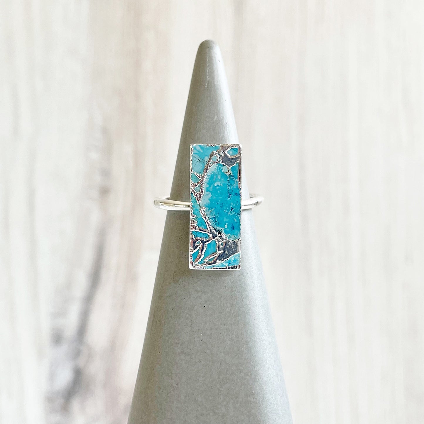 Blue Mojave Rectangle Statement Ring in Gold and Silver