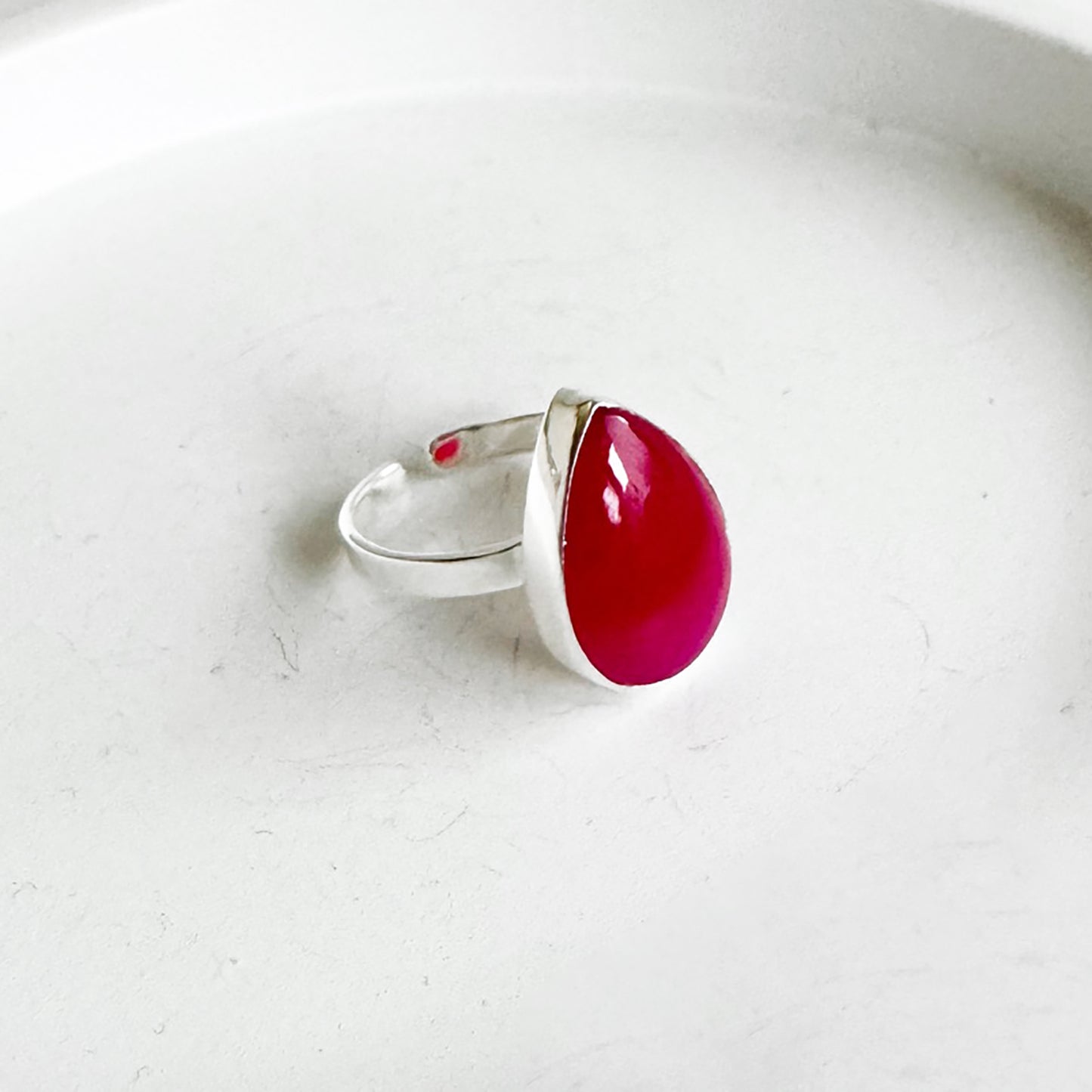Fuchsia Chalcedony Teardrop Statement Ring in Gold and Silver