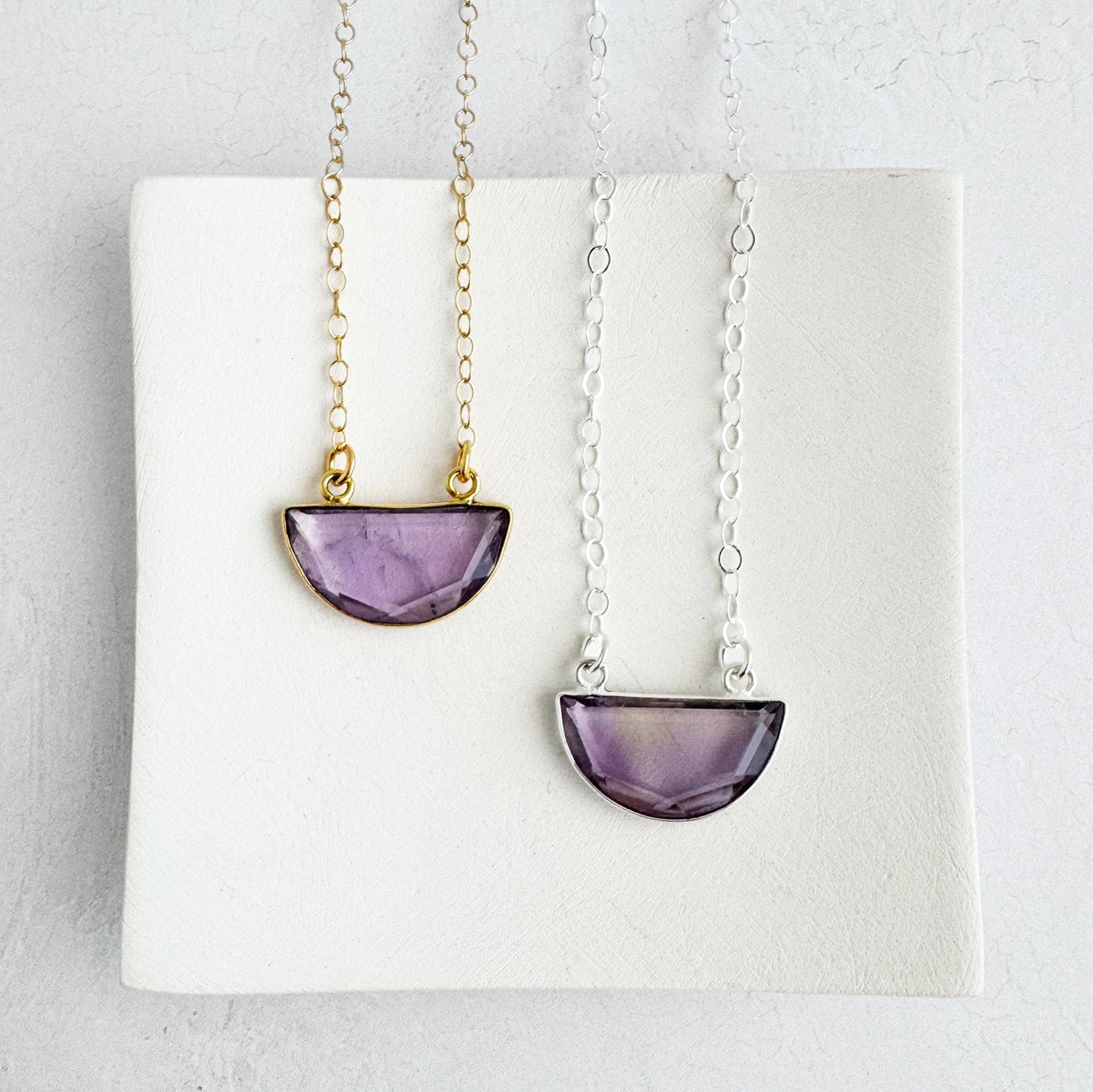 Small Half Moon Crescent Necklace - Amethyst