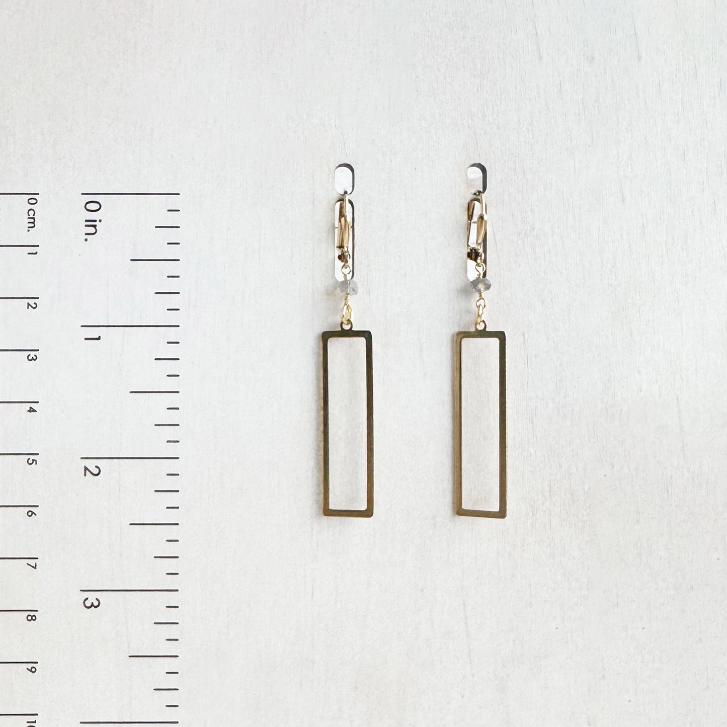 Raw Brass Rectangle and Labradorite Bead Dangle Earrings