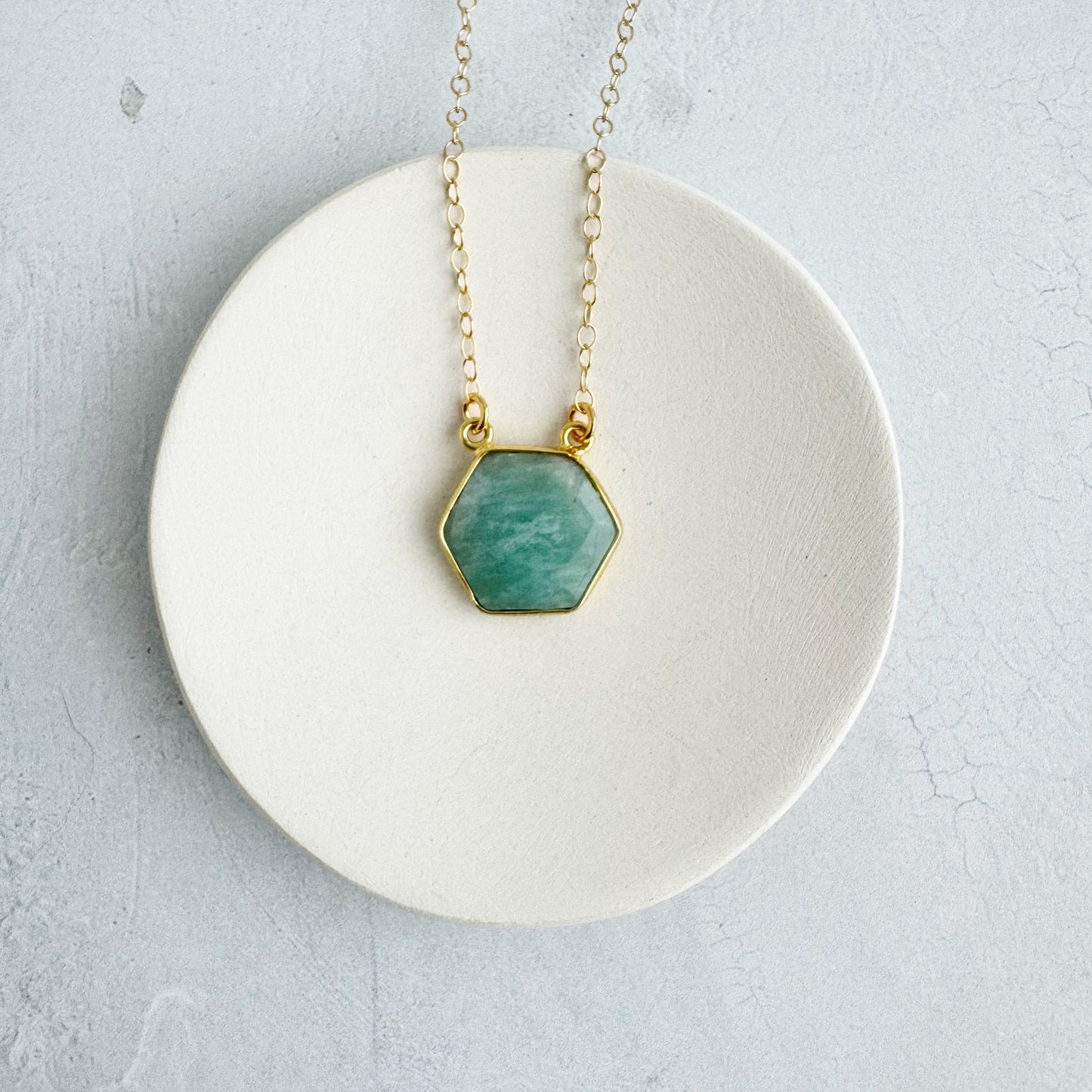 Dainty Hexagon Bezel Necklace - Amazonite