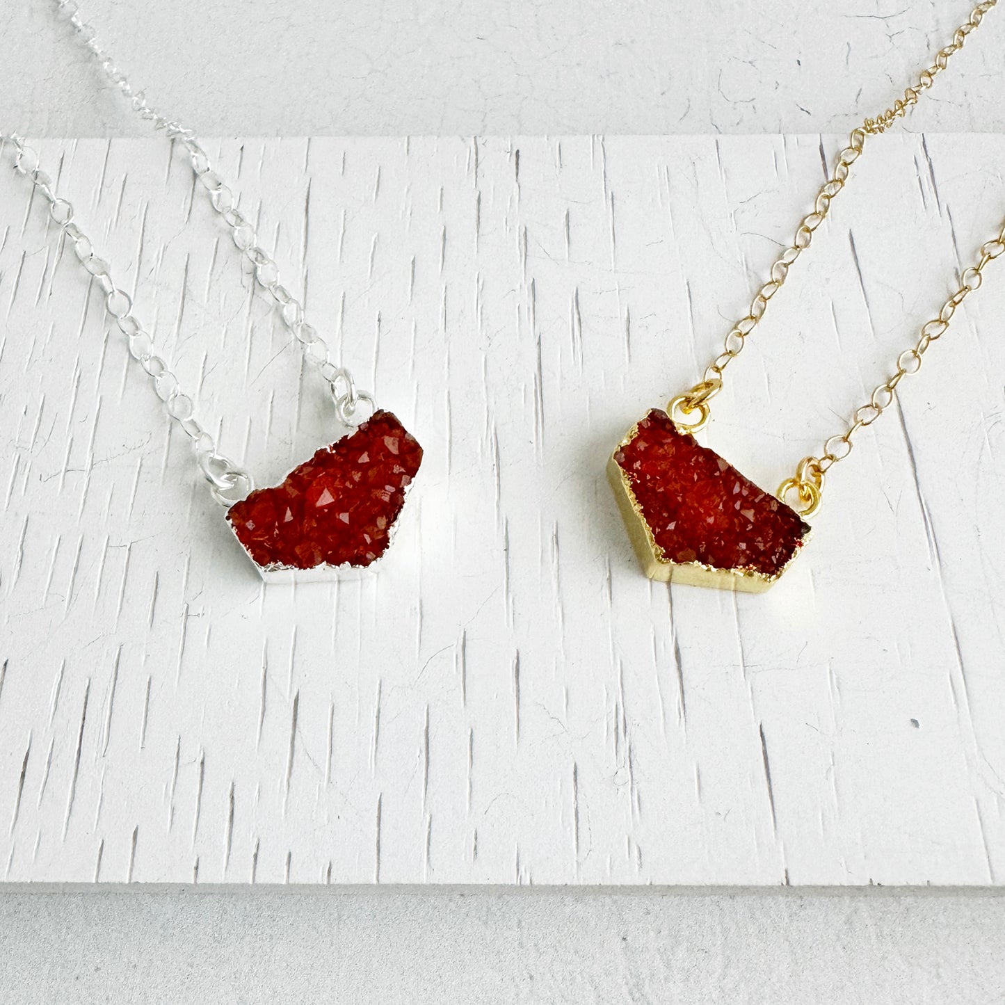 Small Orange Druzy Chevron Necklace