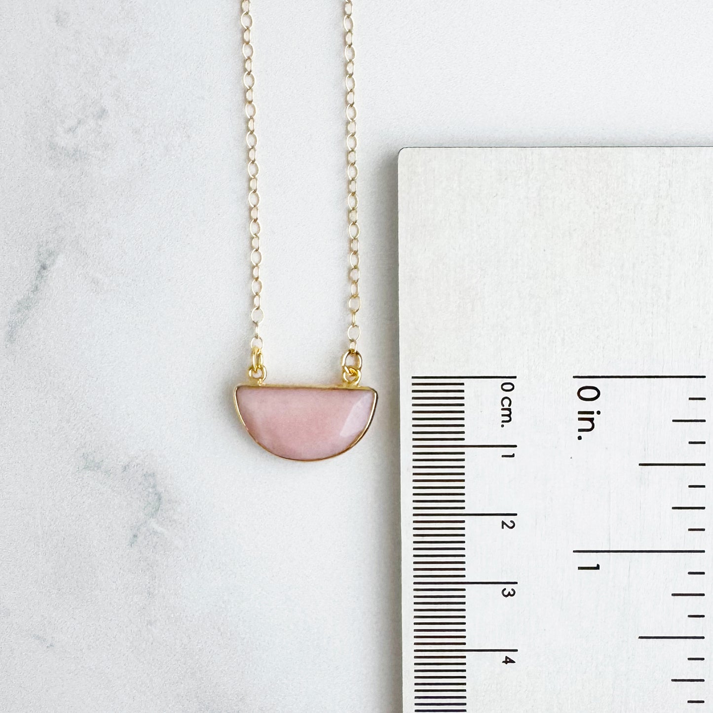 Small Half Moon Crescent Necklace - Pink Opal